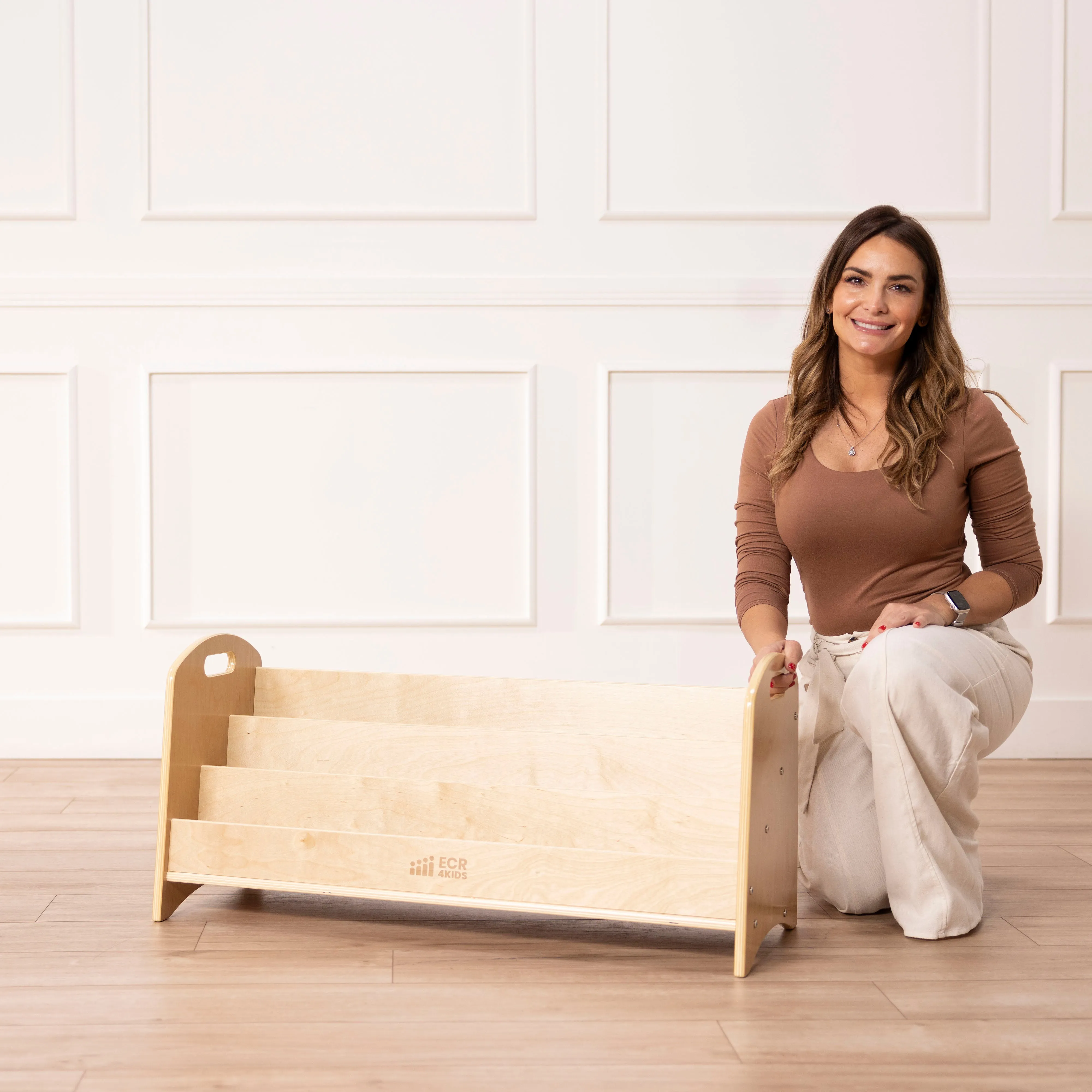 3-Shelf Floor Book Display with Handles, Beginner Bookshelf