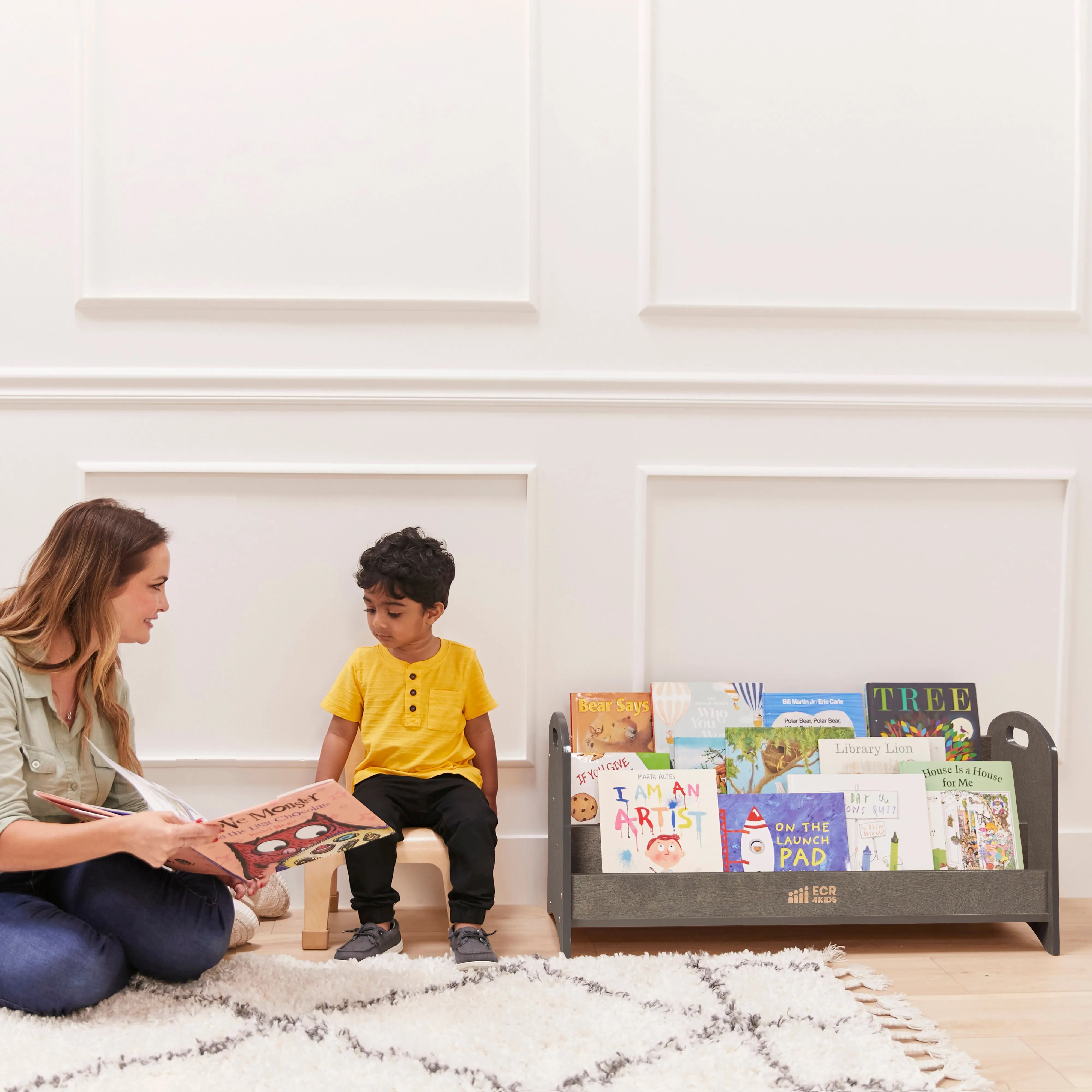 3-Shelf Floor Book Display with Handles, Beginner Bookshelf