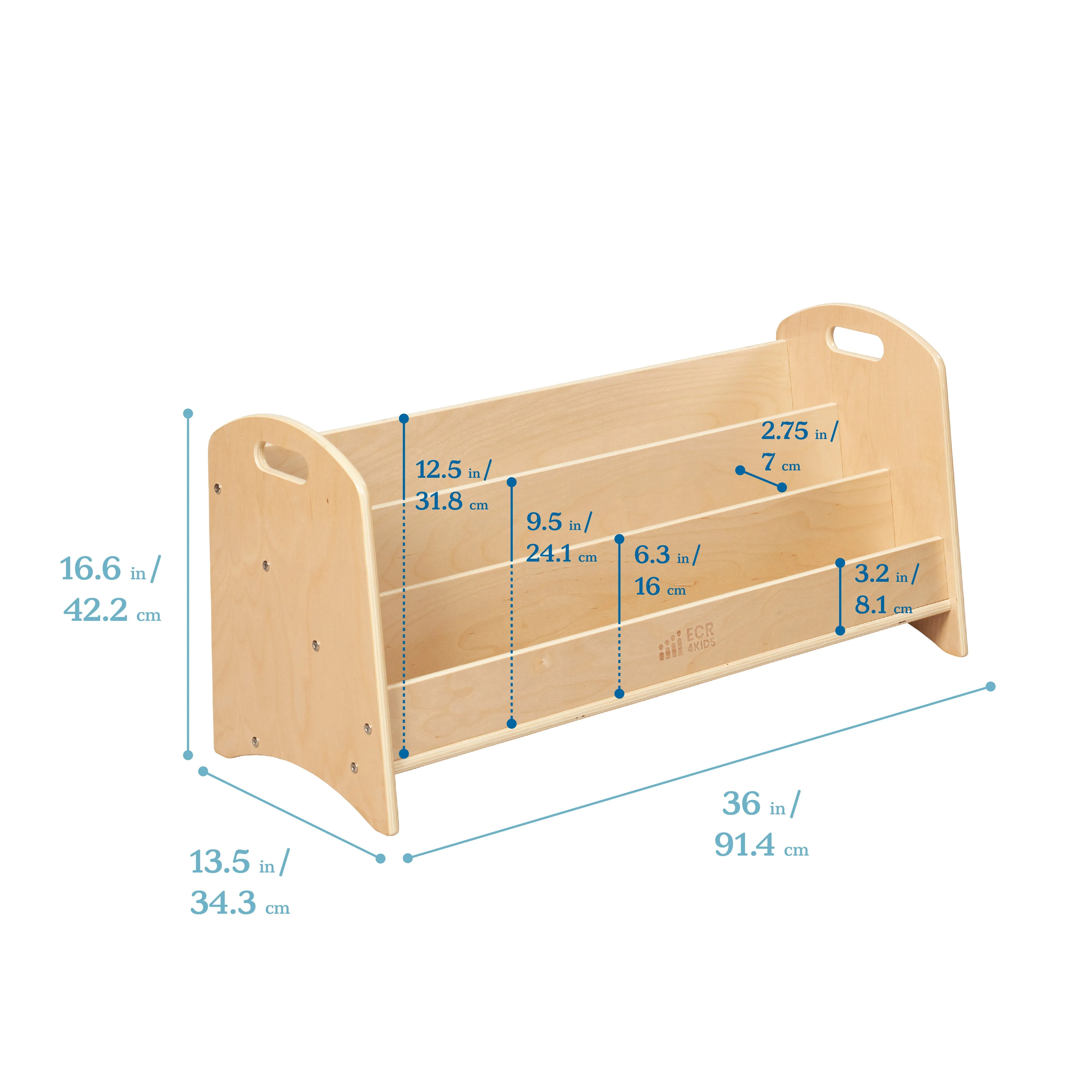 3-Shelf Floor Book Display with Handles, Beginner Bookshelf