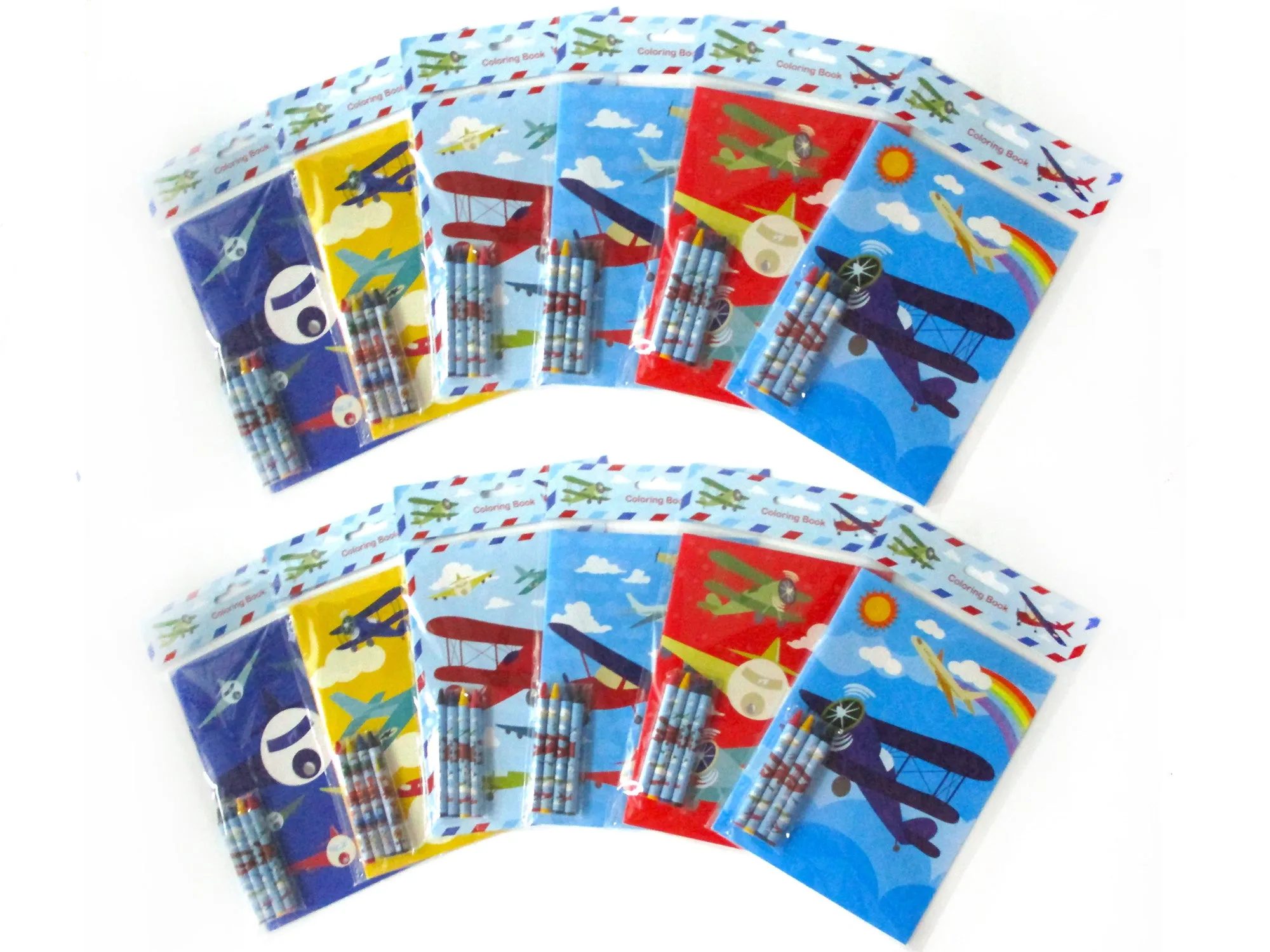 Airplane Coloring Books with Crayons Party Favors - Set of 6 or 12