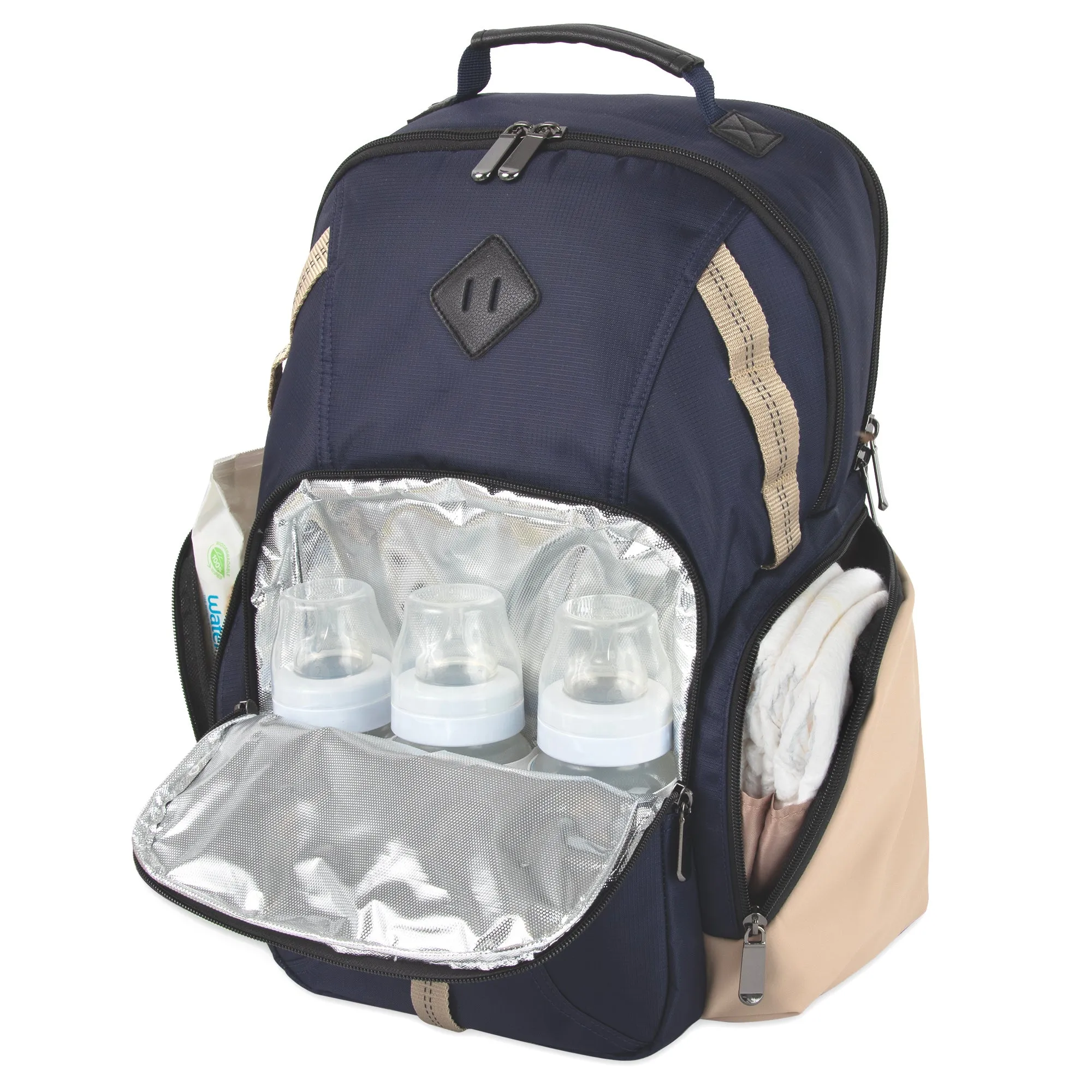 Baby Essentials Two Tone Diaper Bag Backpack w Changing Pad - Navy Khaki