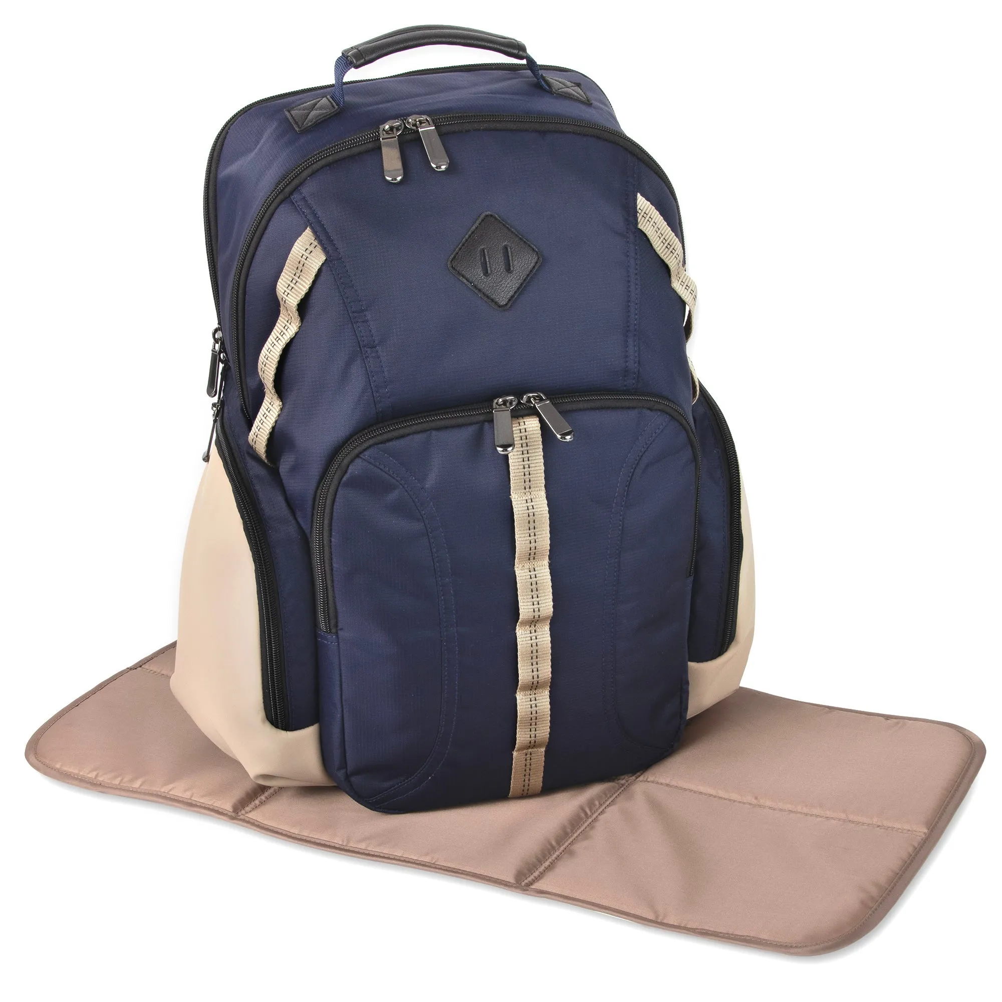 Baby Essentials Two Tone Diaper Bag Backpack w Changing Pad - Navy Khaki