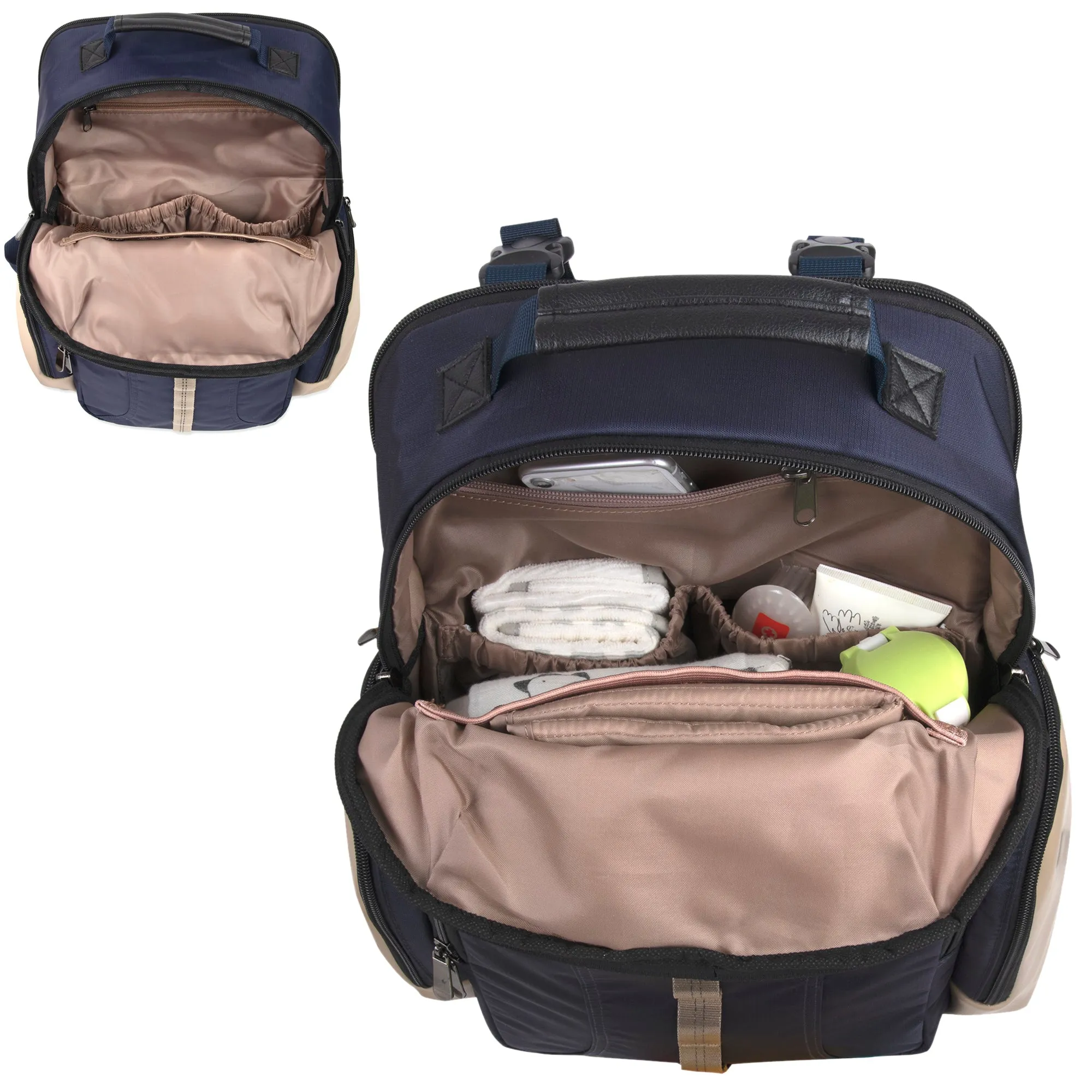 Baby Essentials Two Tone Diaper Bag Backpack w Changing Pad - Navy Khaki