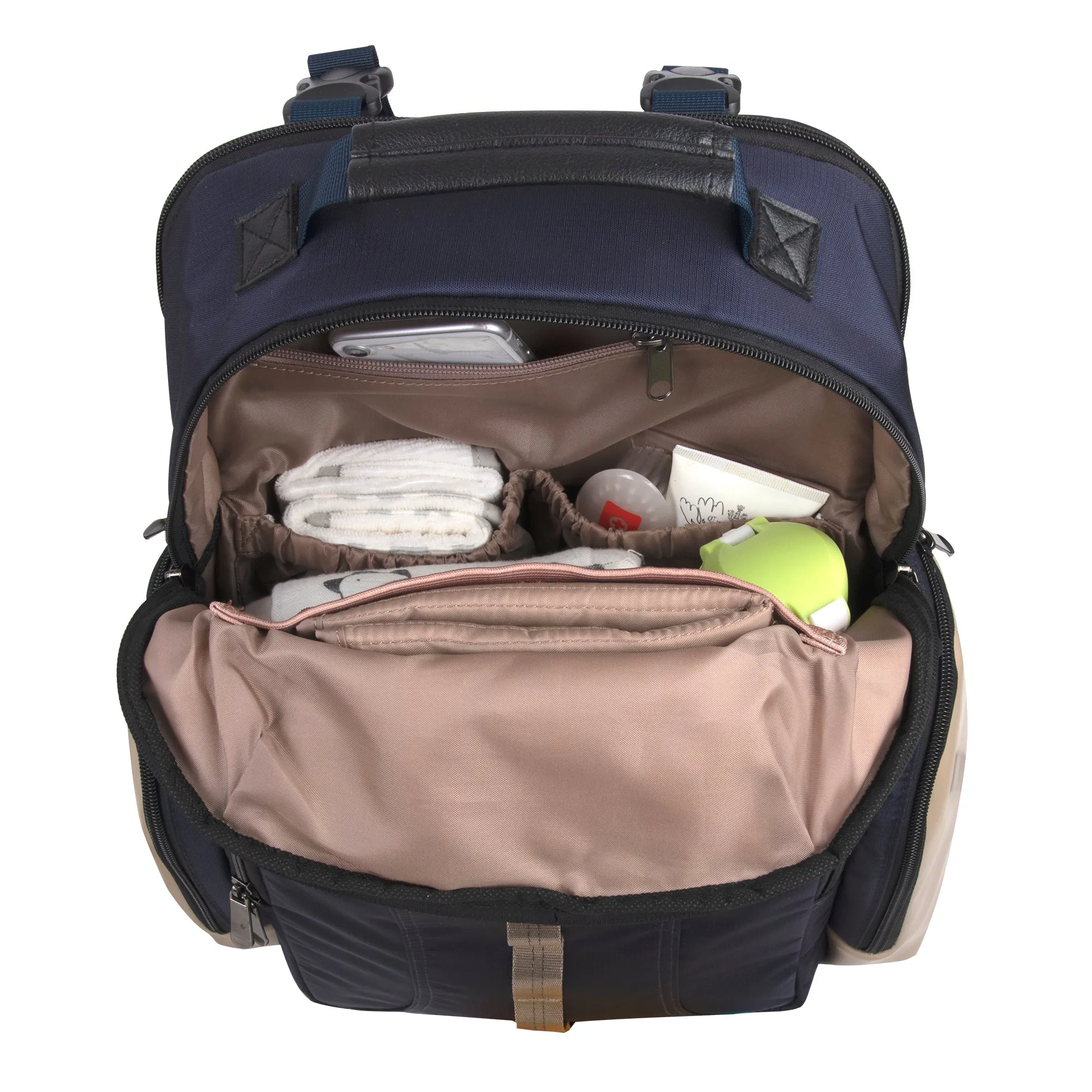 Baby Essentials Two Tone Diaper Bag Backpack w Changing Pad - Navy Khaki