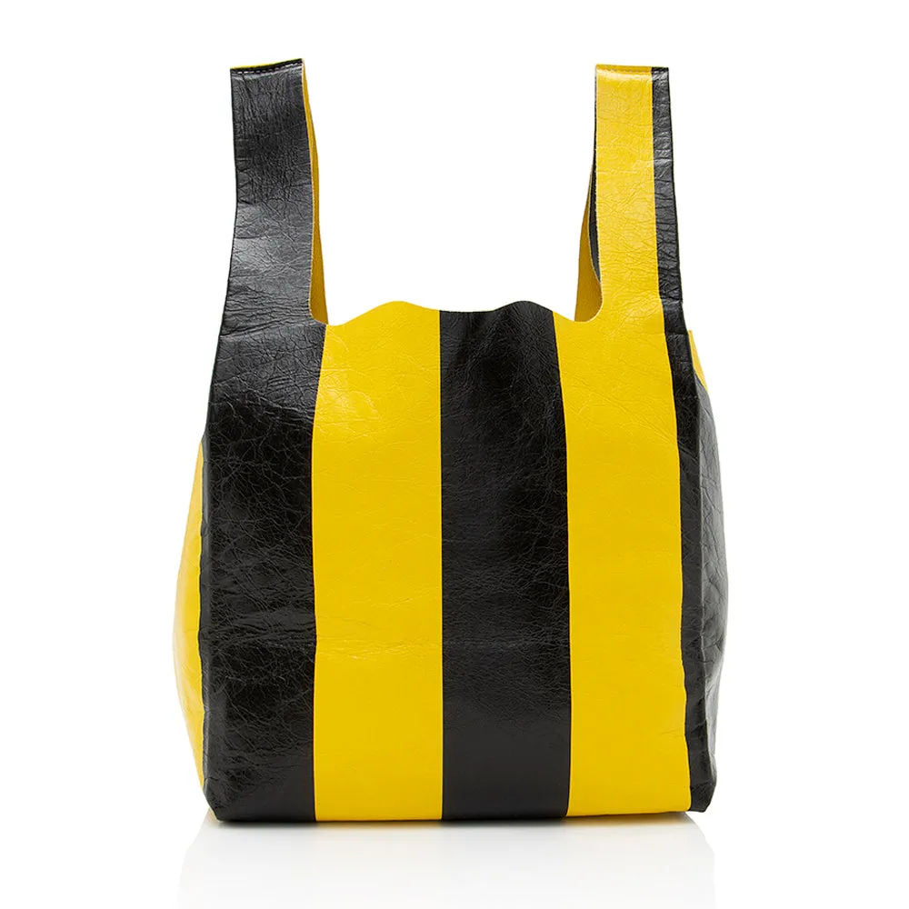 Balenciaga Leather Striped Supermarket Shopper Tote (SHF-18778)