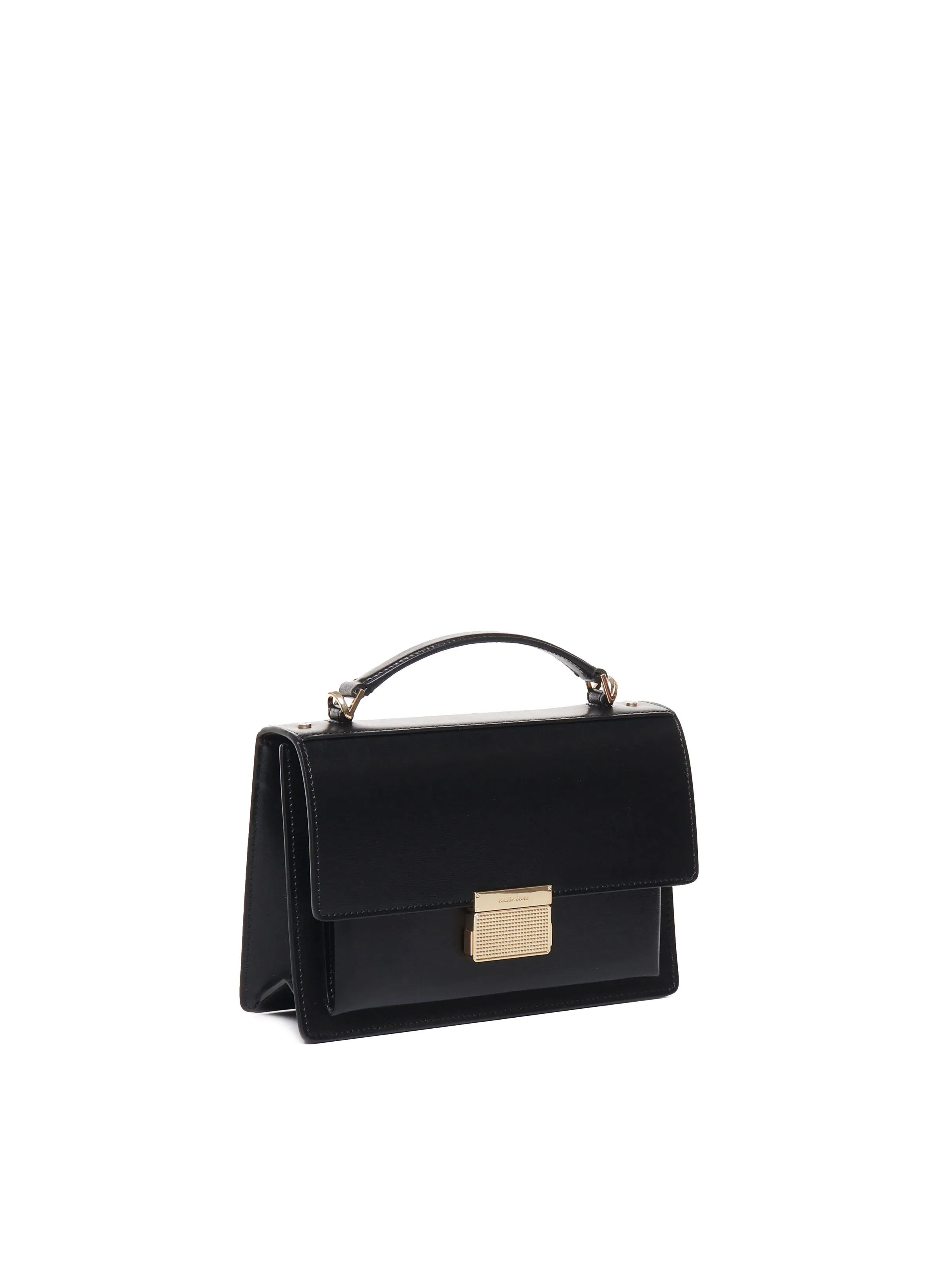 Black Leather Handbag with Gold Hardware