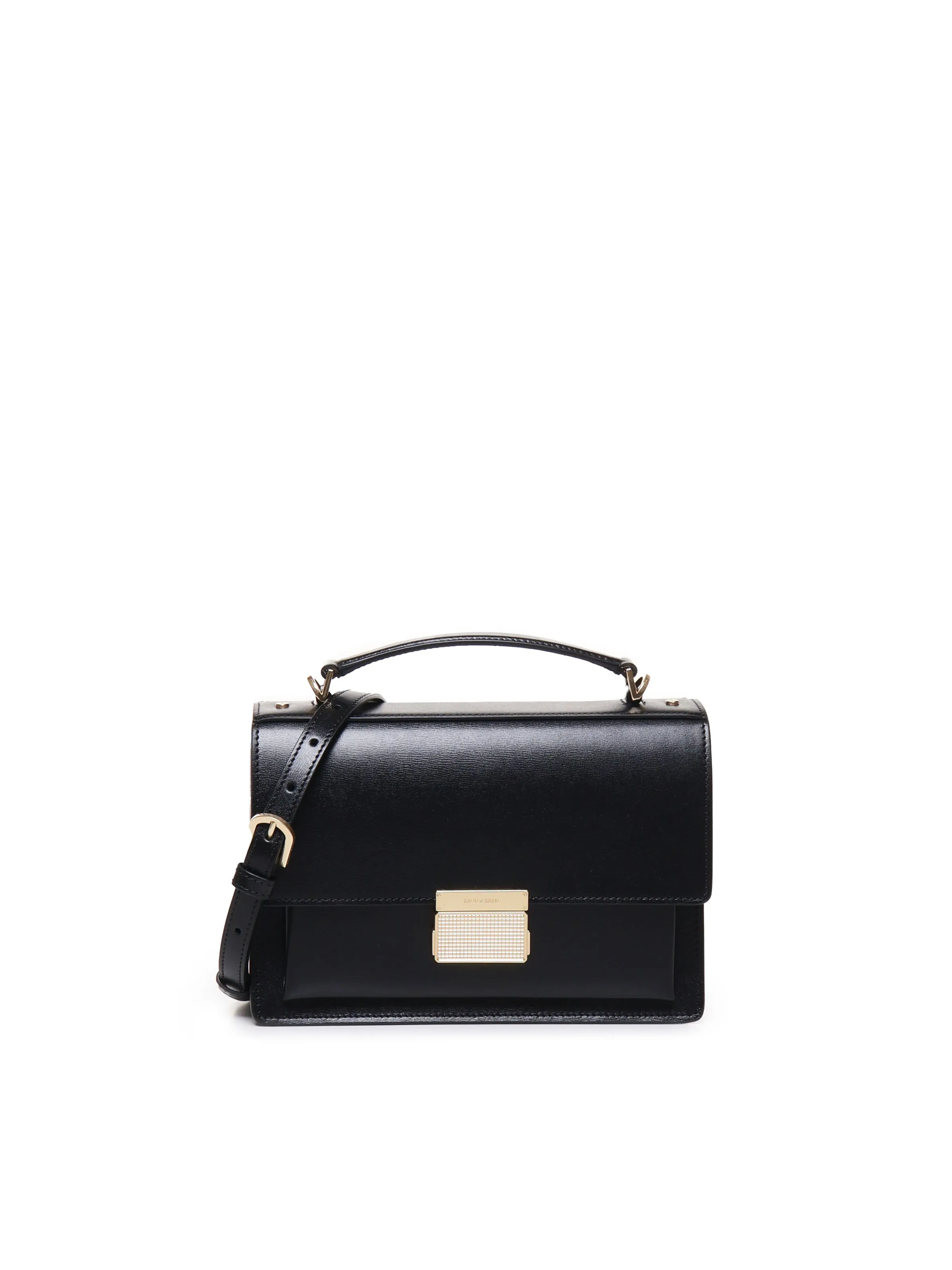 Black Leather Handbag with Gold Hardware