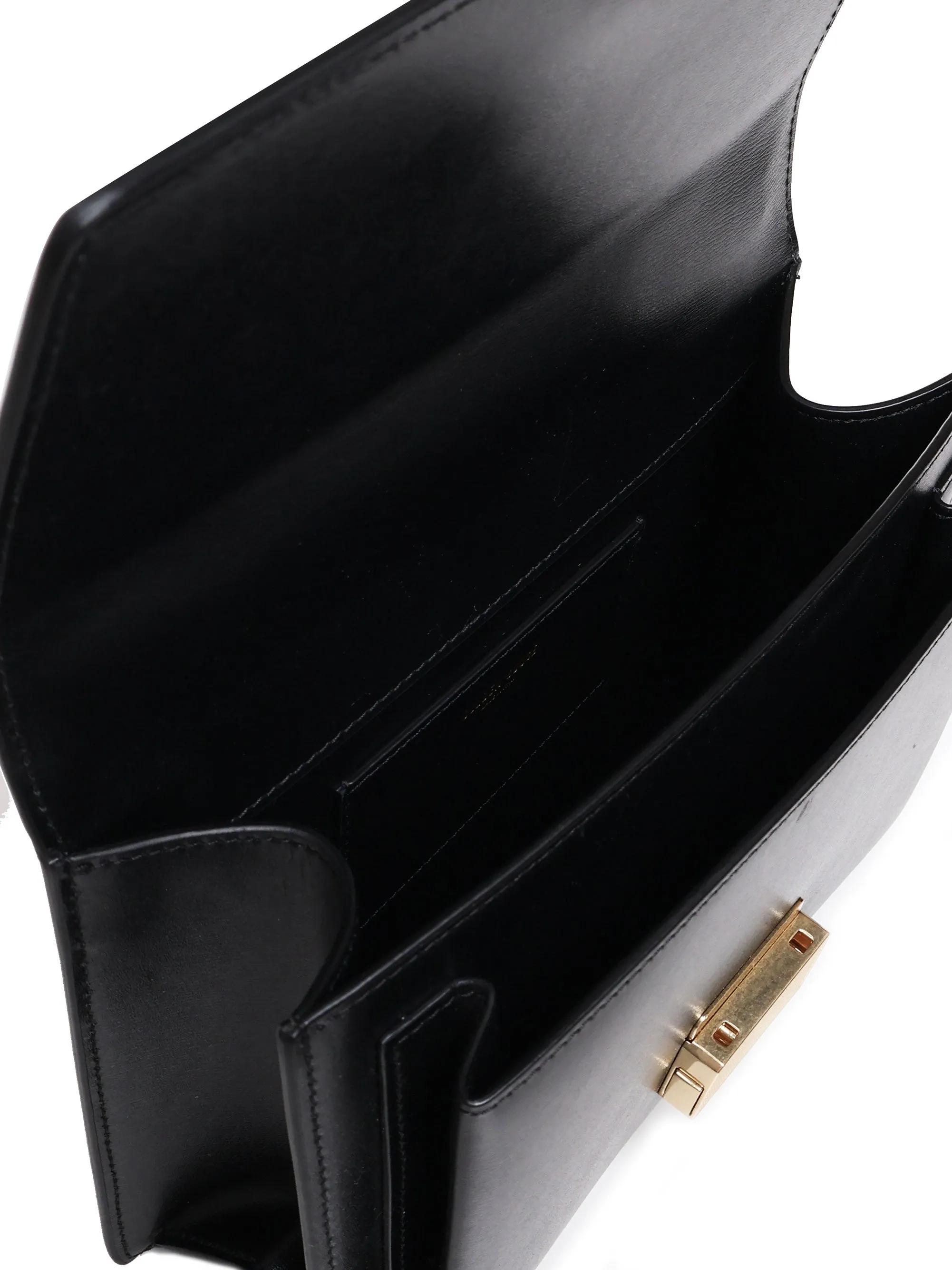 Black Leather Handbag with Gold Hardware