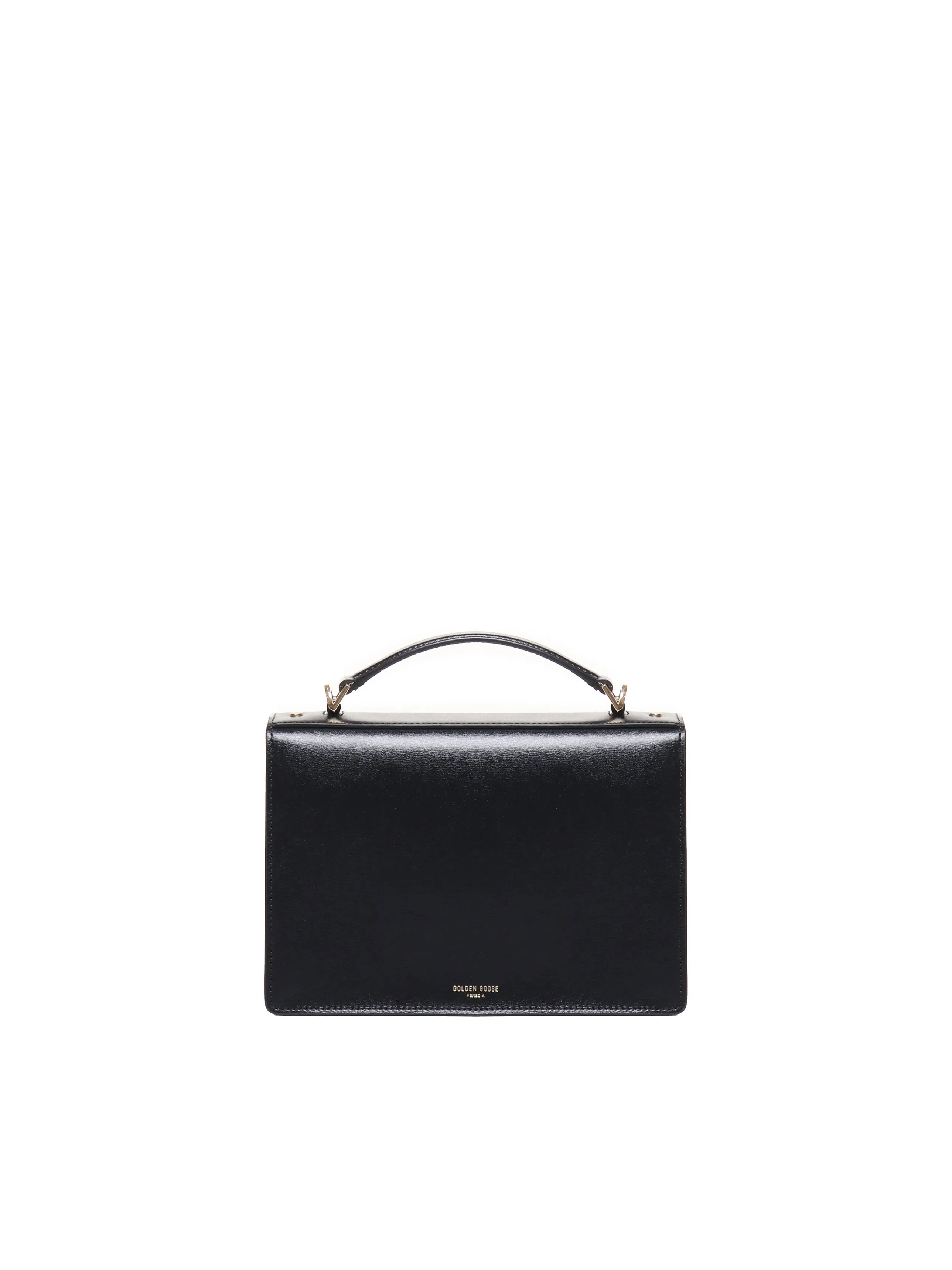 Black Leather Handbag with Gold Hardware