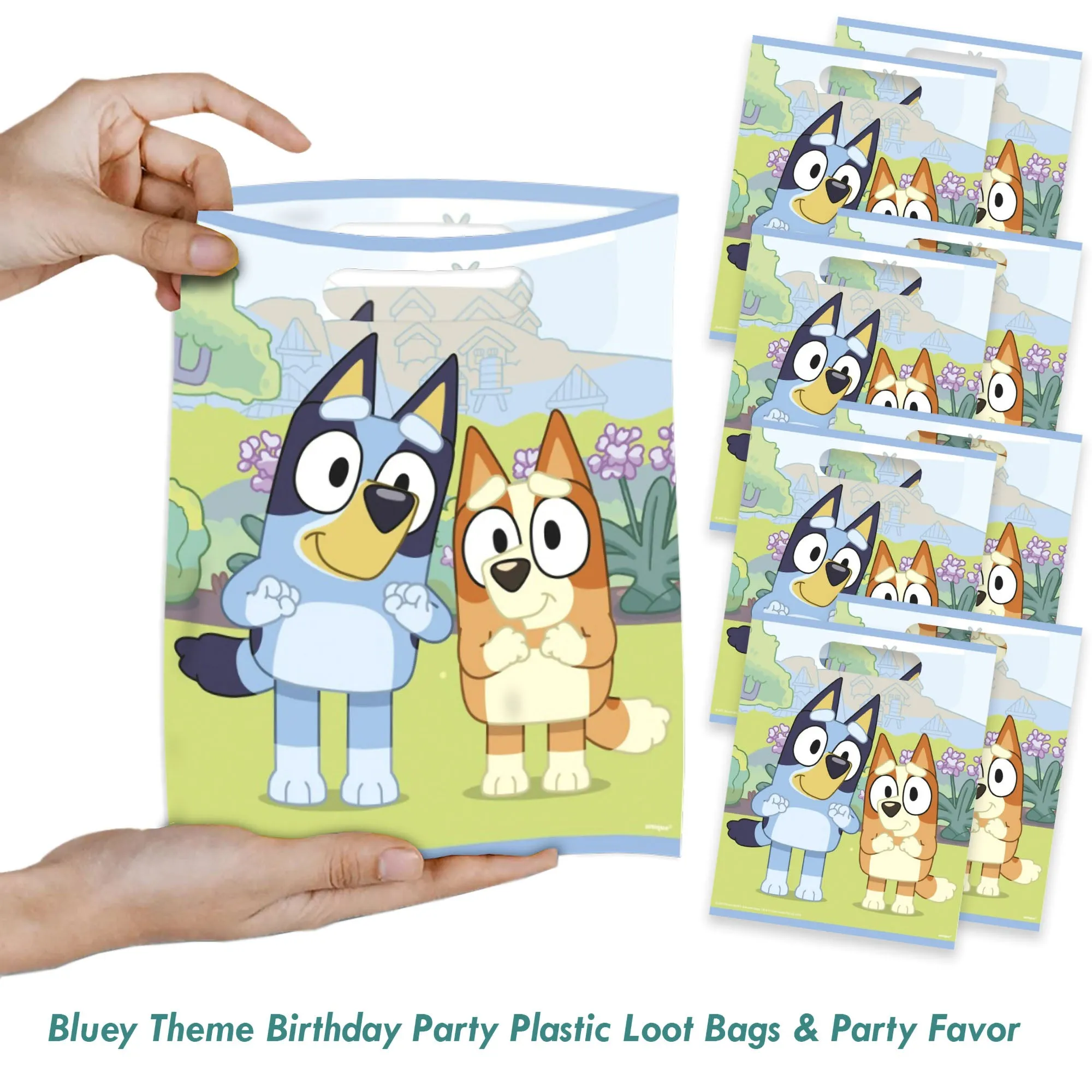 Bluey Theme Birthday Party Plastic Loot Bags & Party Favor Bags, 11 Inch Size (Serves 16)