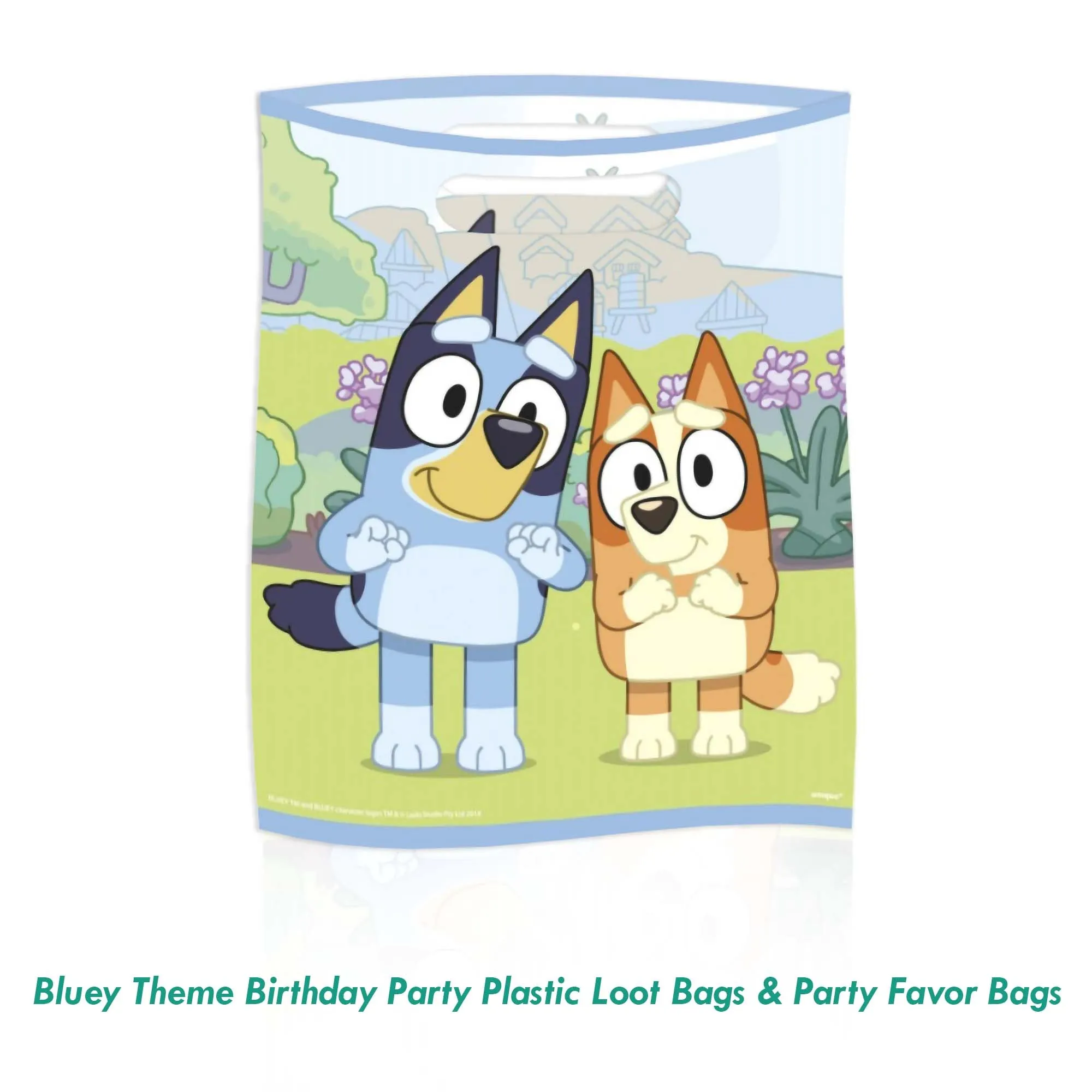 Bluey Theme Birthday Party Plastic Loot Bags & Party Favor Bags, 11 Inch Size (Serves 16)