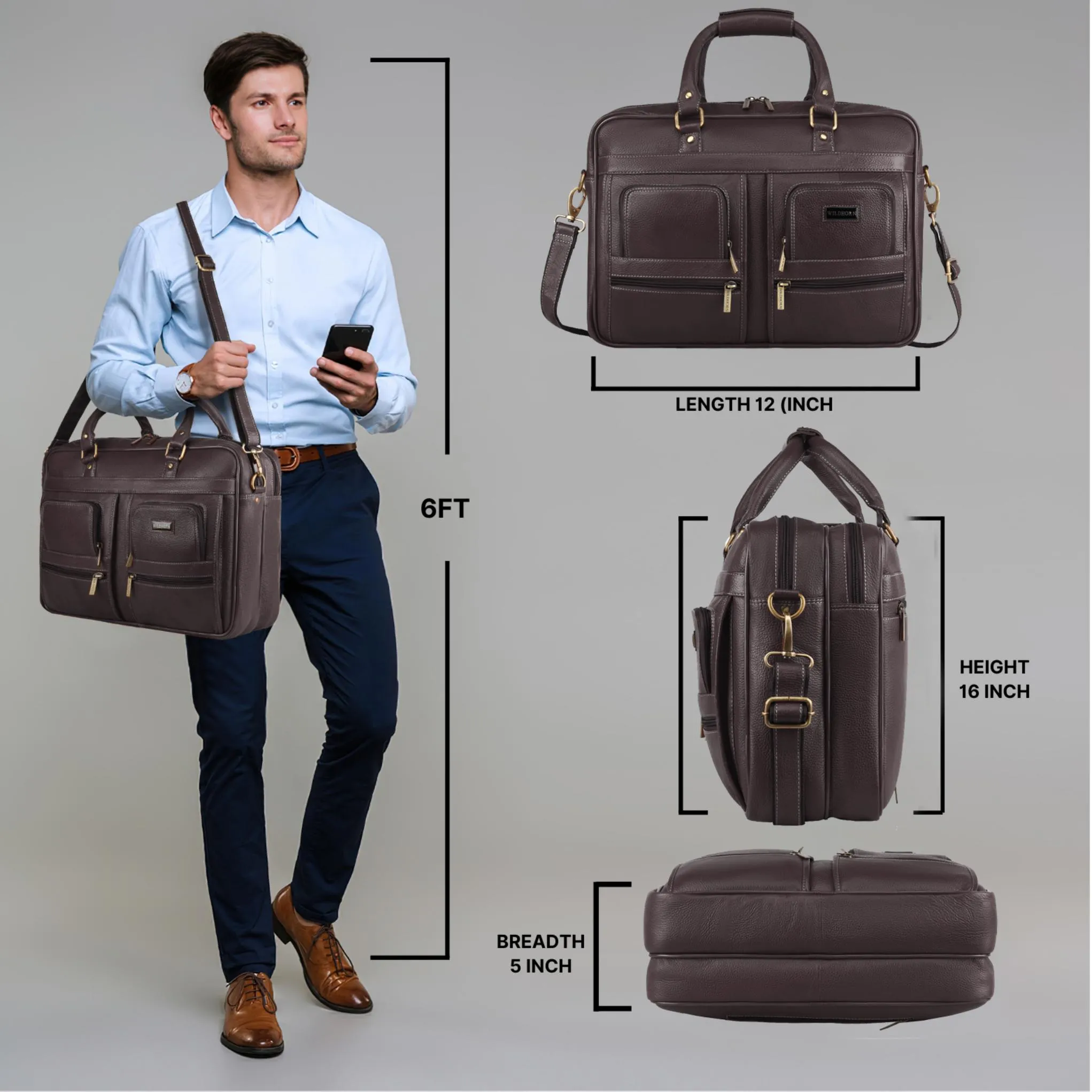 CAMBRIDGE Leather Laptop Messenger Bag for Men