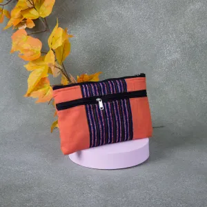 Cotton Multizip Purse Orange with Line Design