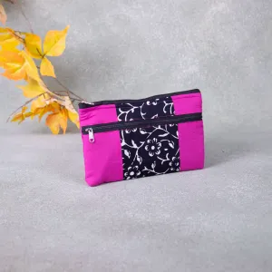 Cotton Multizip Purse Pink With Black Prints.