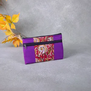 Cotton Multizip Purse Violet with Maroon Prints