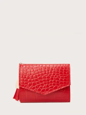 Croc Embossed Tri-fold Small Purse