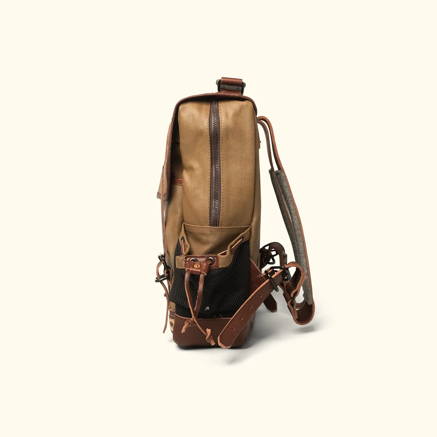 Dakota Waxed Canvas Commuter Backpack | Field Khaki w/ Chestnut Brown Leather