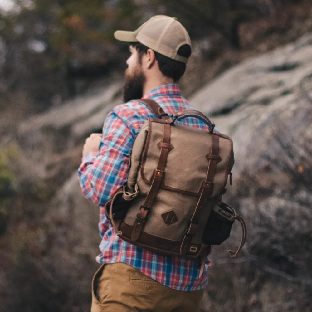 Dakota Waxed Canvas Commuter Backpack | Field Khaki w/ Chestnut Brown Leather