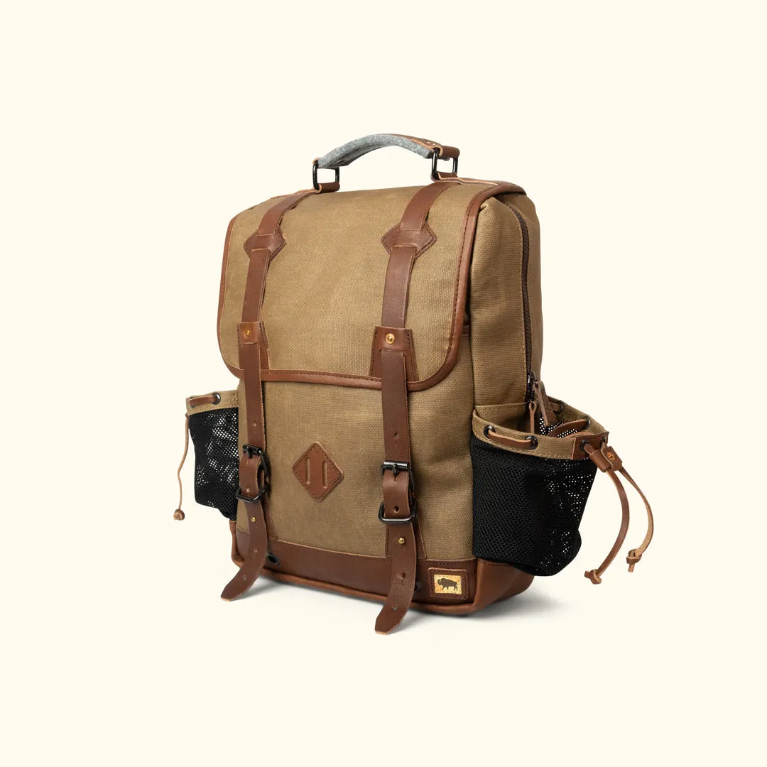 Dakota Waxed Canvas Commuter Backpack | Field Khaki w/ Chestnut Brown Leather