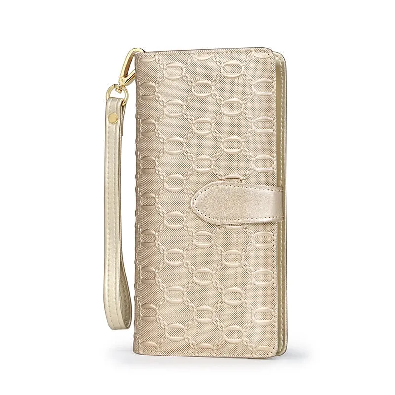 Elegant Geometric Patterned Cowhide Clutch Wallet