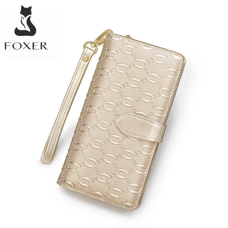 Elegant Geometric Patterned Cowhide Clutch Wallet