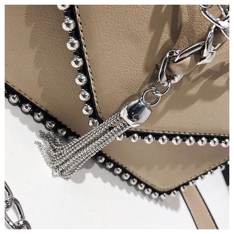 Fashion Leather Simple Small Square Handbag with Tassel Chain