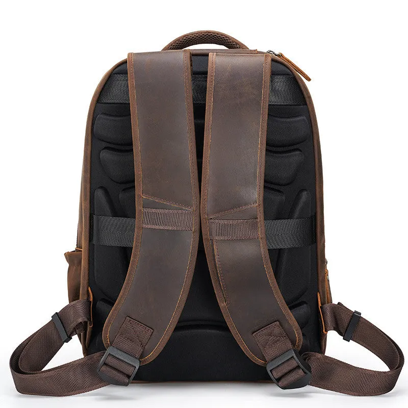 Full Grain Leather Backpack with USB Port Large Capacity Laptop Backpack School Backpack