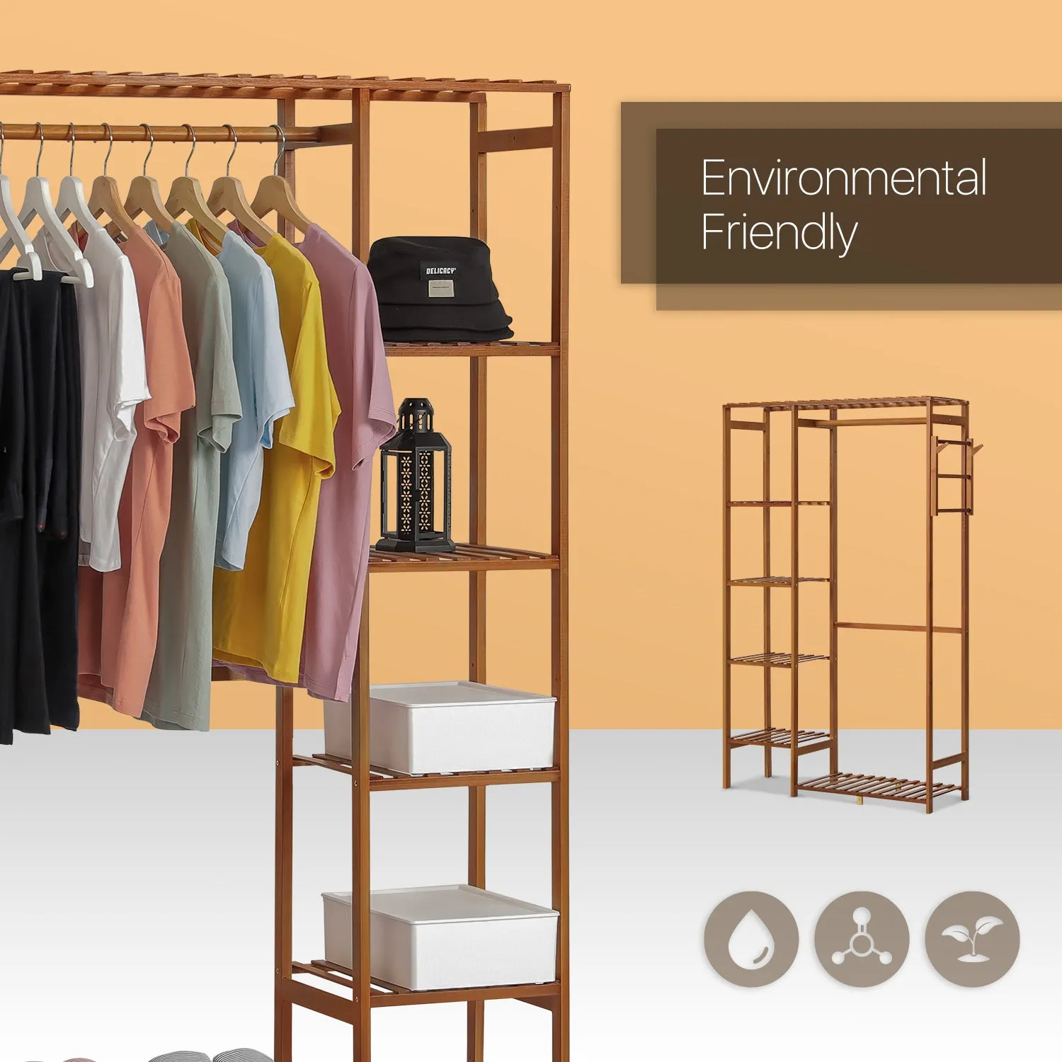 Garment Cabinet Clothes Organizer - Single Rack - Brown