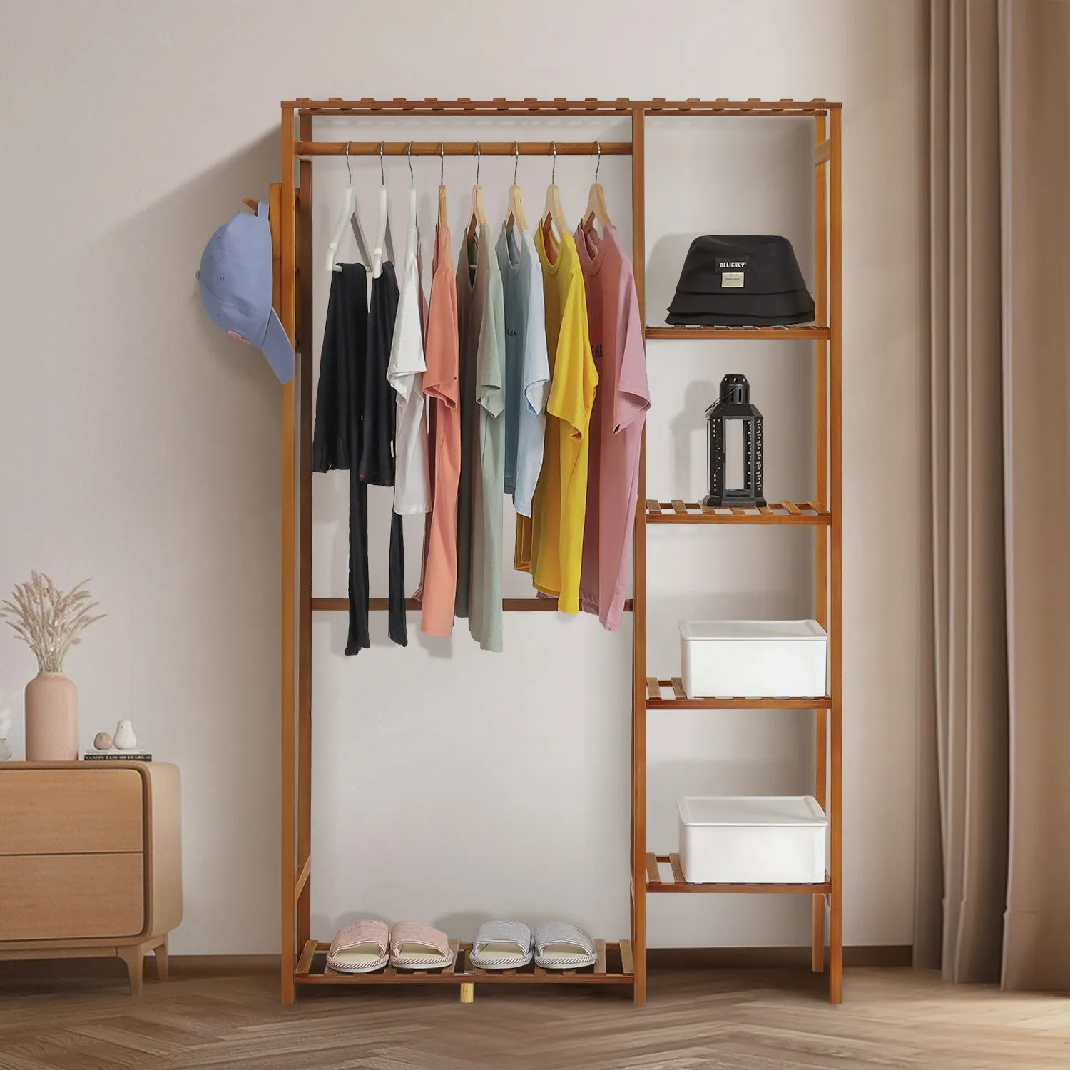 Garment Cabinet Clothes Organizer - Single Rack - Brown