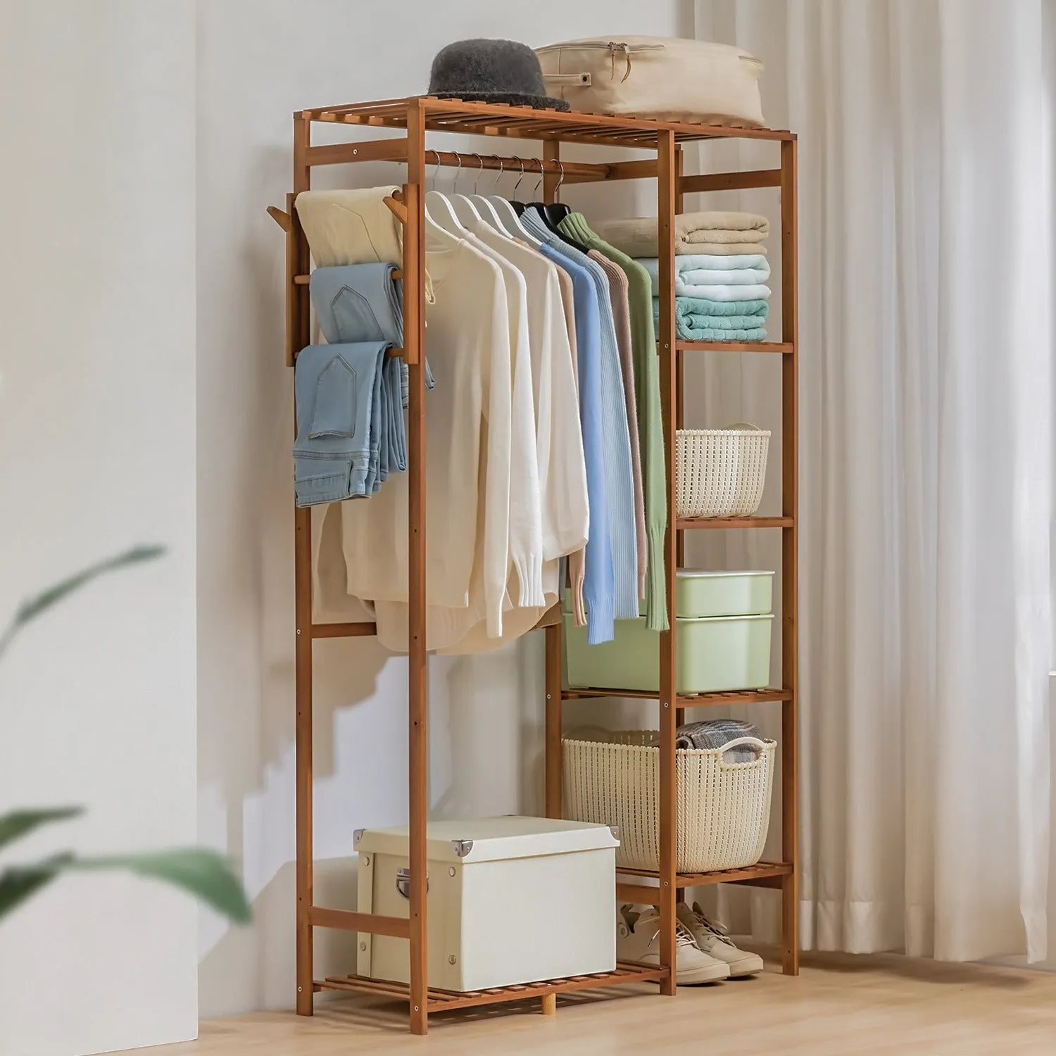 Garment Cabinet Clothes Organizer - Single Rack - Brown