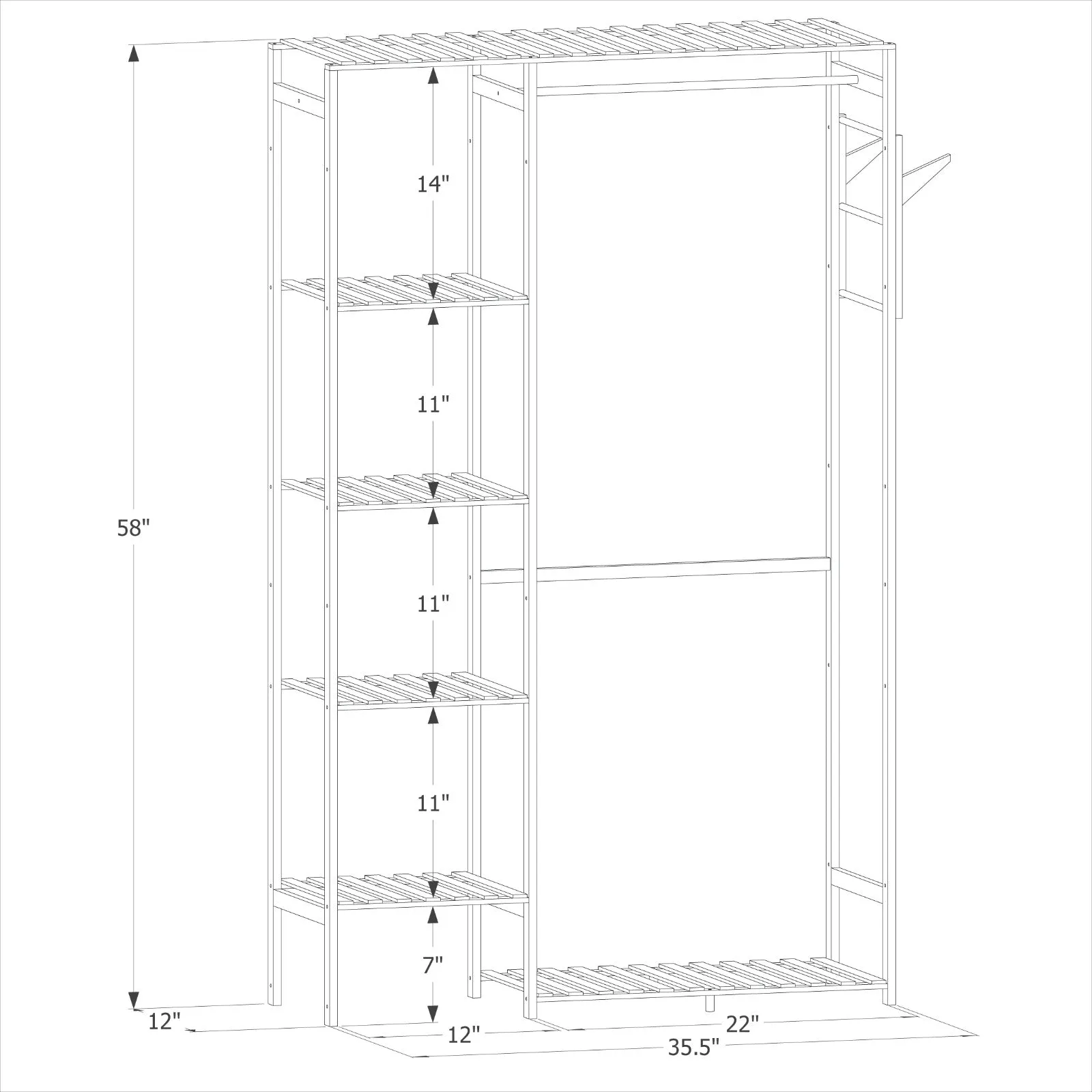 Garment Cabinet Clothes Organizer - Single Rack - Brown