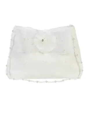 Girls Ivory Flower Accented Satin Stylish Communion Purse