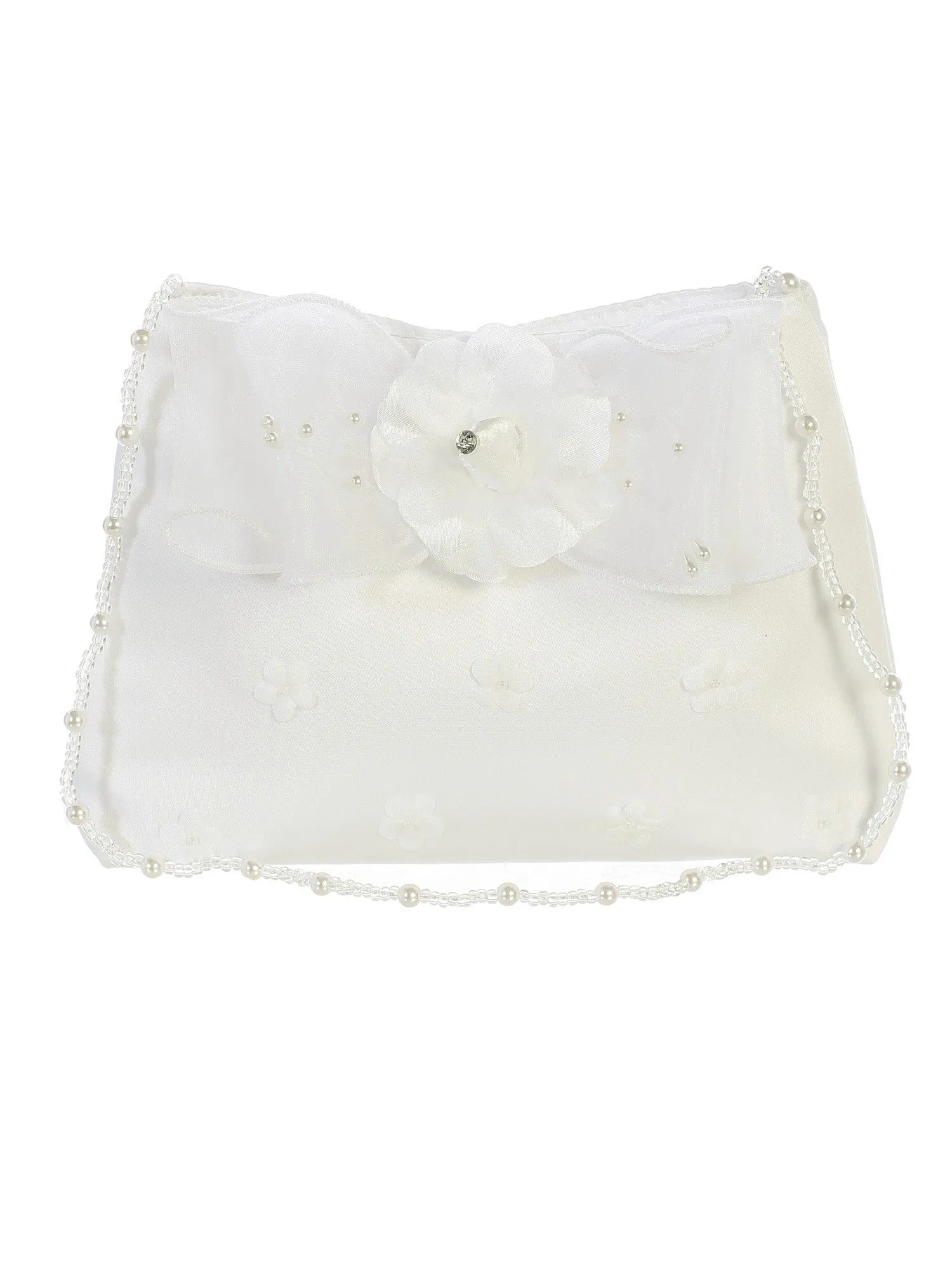 Girls Ivory Flower Accented Satin Stylish Communion Purse