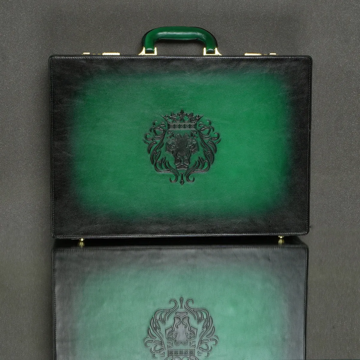 Hand Painted Office Briefcase in Green Leather Hard Case