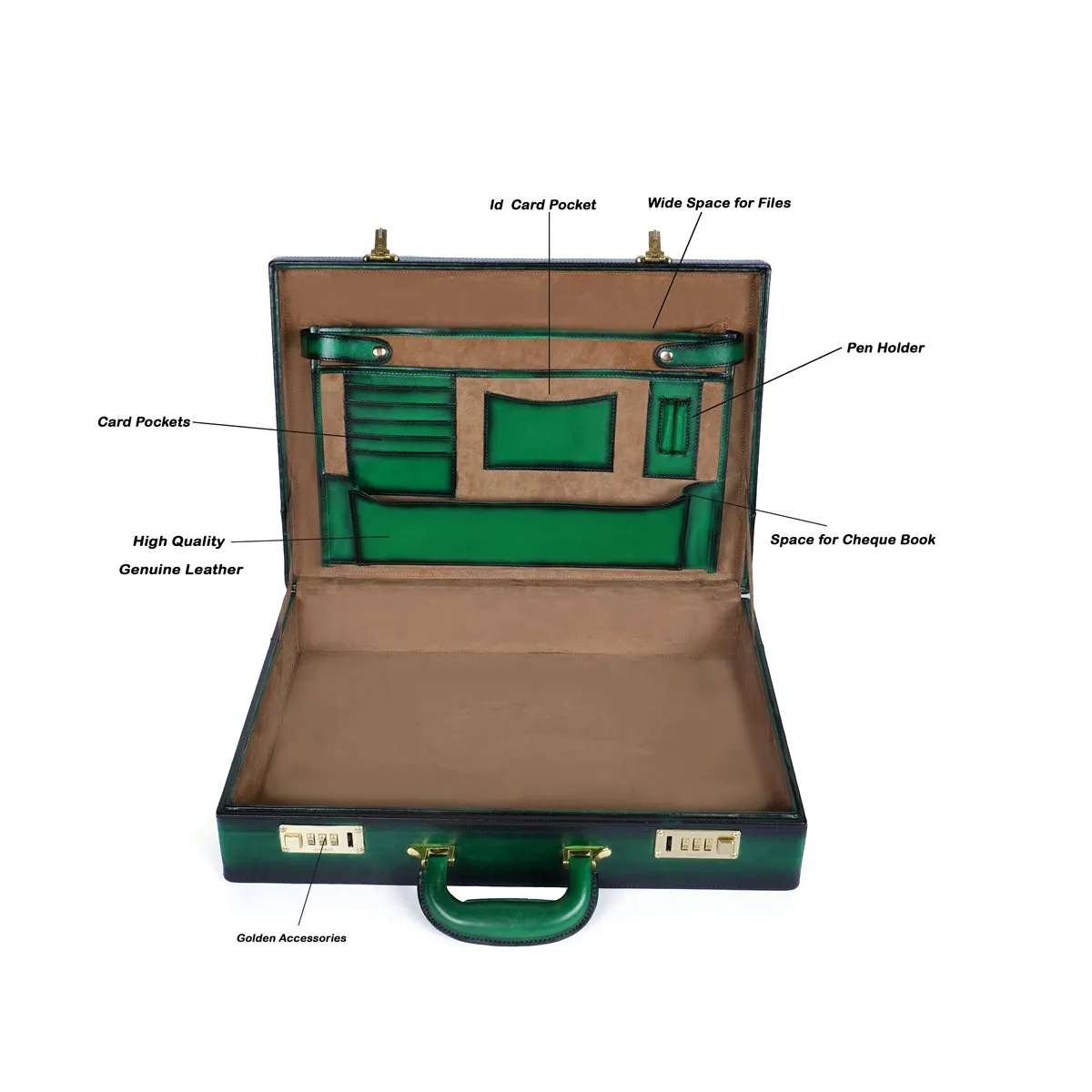 Hand Painted Office Briefcase in Green Leather Hard Case