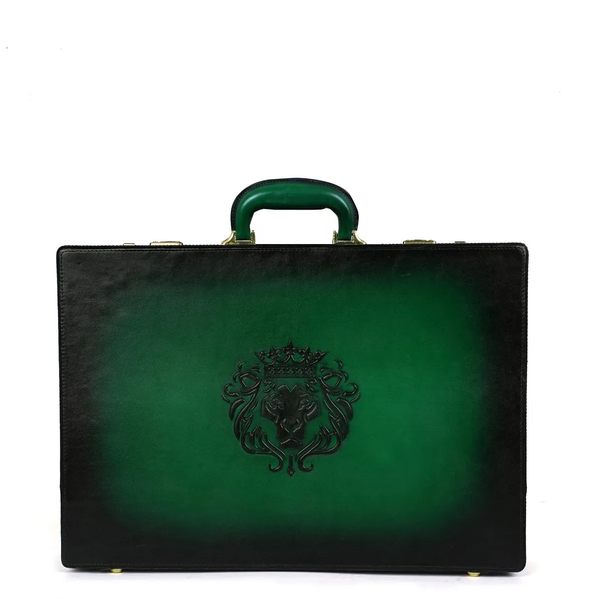 Hand Painted Office Briefcase in Green Leather Hard Case