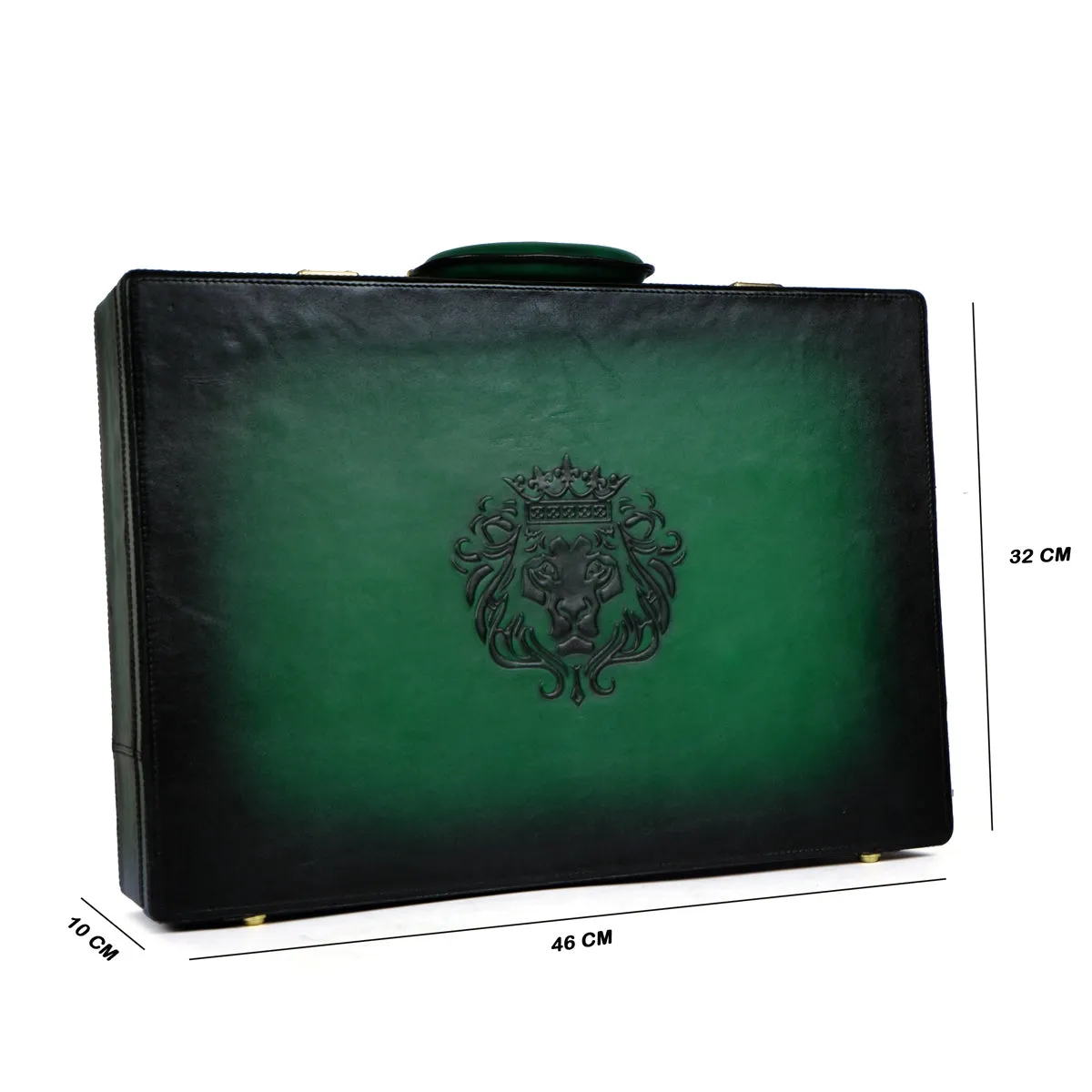 Hand Painted Office Briefcase in Green Leather Hard Case