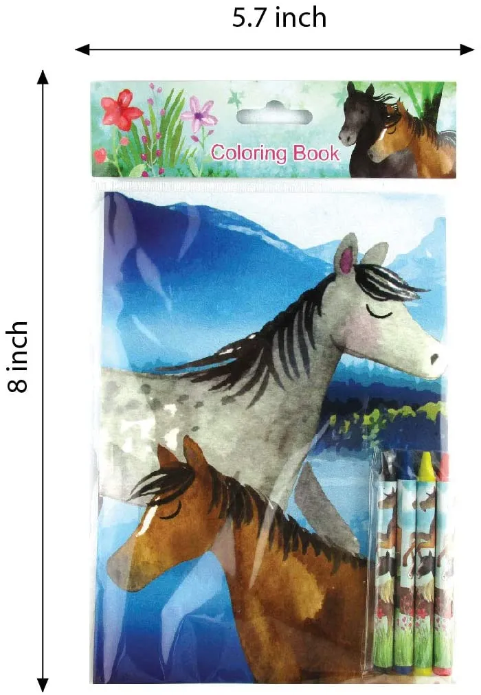 Horses Coloring Books with Crayons Party Favors - Set of 6 or 12