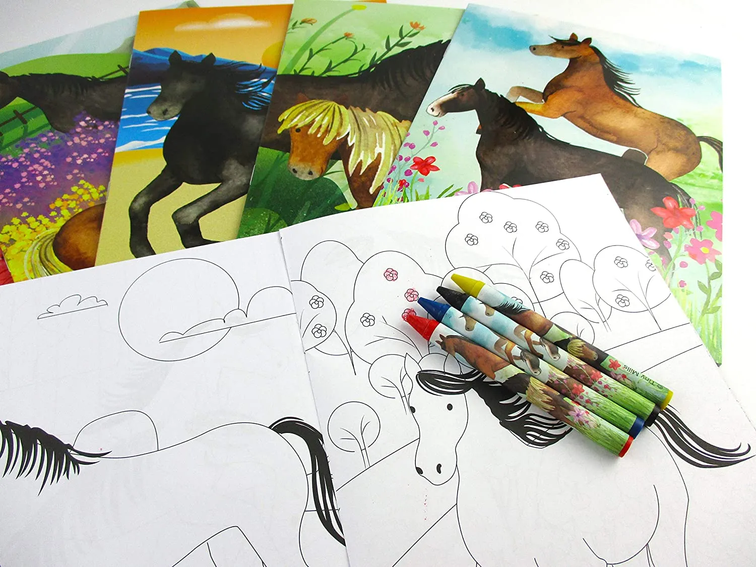 Horses Coloring Books with Crayons Party Favors - Set of 6 or 12