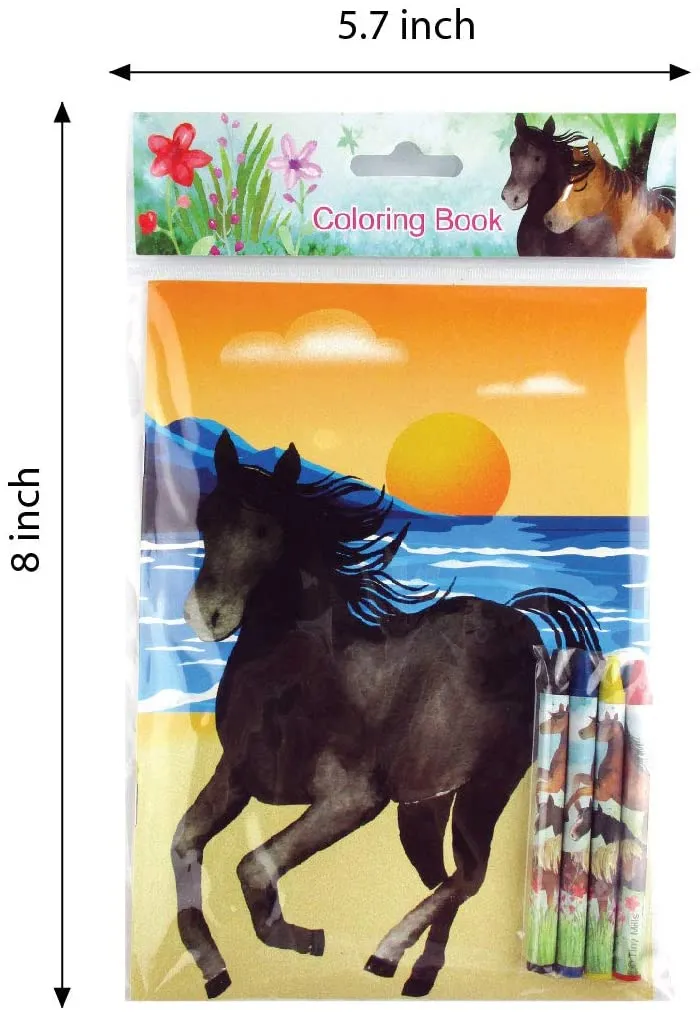 Horses Coloring Books with Crayons Party Favors - Set of 6 or 12