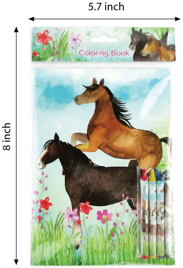 Horses Coloring Books with Crayons Party Favors - Set of 6 or 12