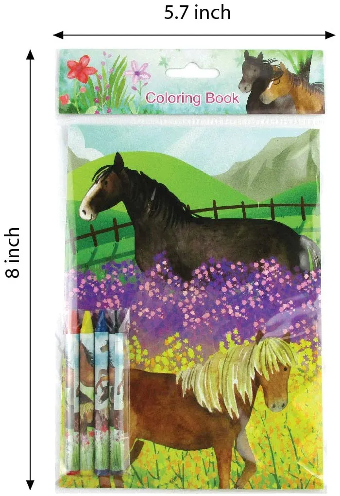 Horses Coloring Books with Crayons Party Favors - Set of 6 or 12