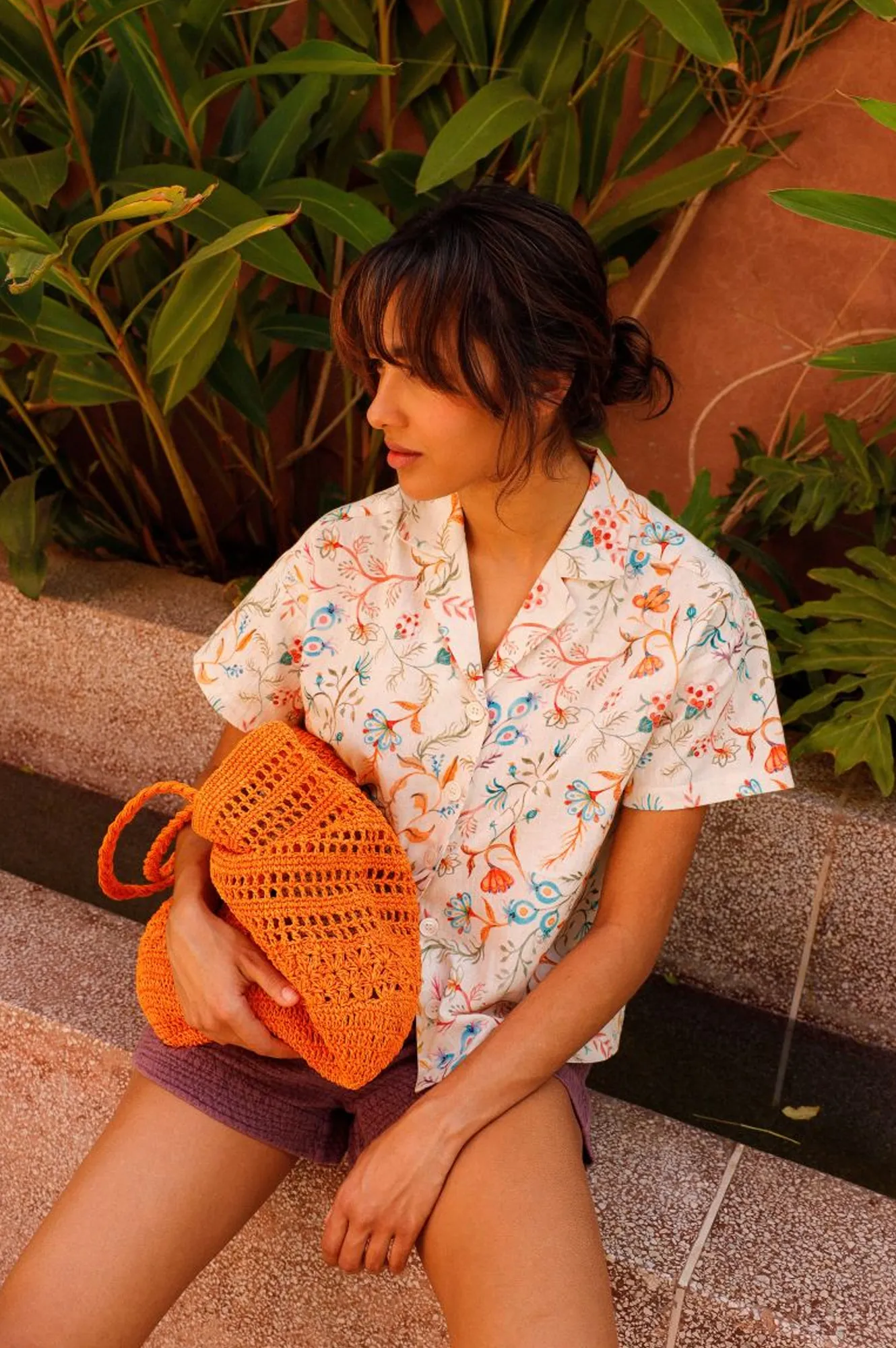 Indi & Cold Fluorescent Apricot Raffia Bag