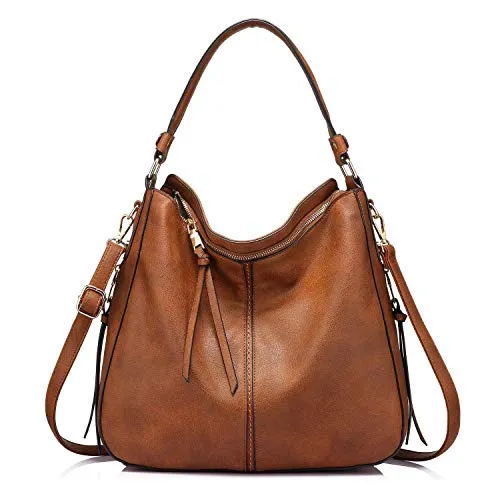 INOVERA Faux Leather Women Handbags Shoulder Hobo Bag Purse With Long Strap (Black) (Brown)