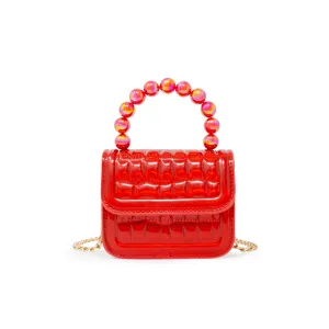 Mini Glam Quilted Pearl Handle Purse- Red