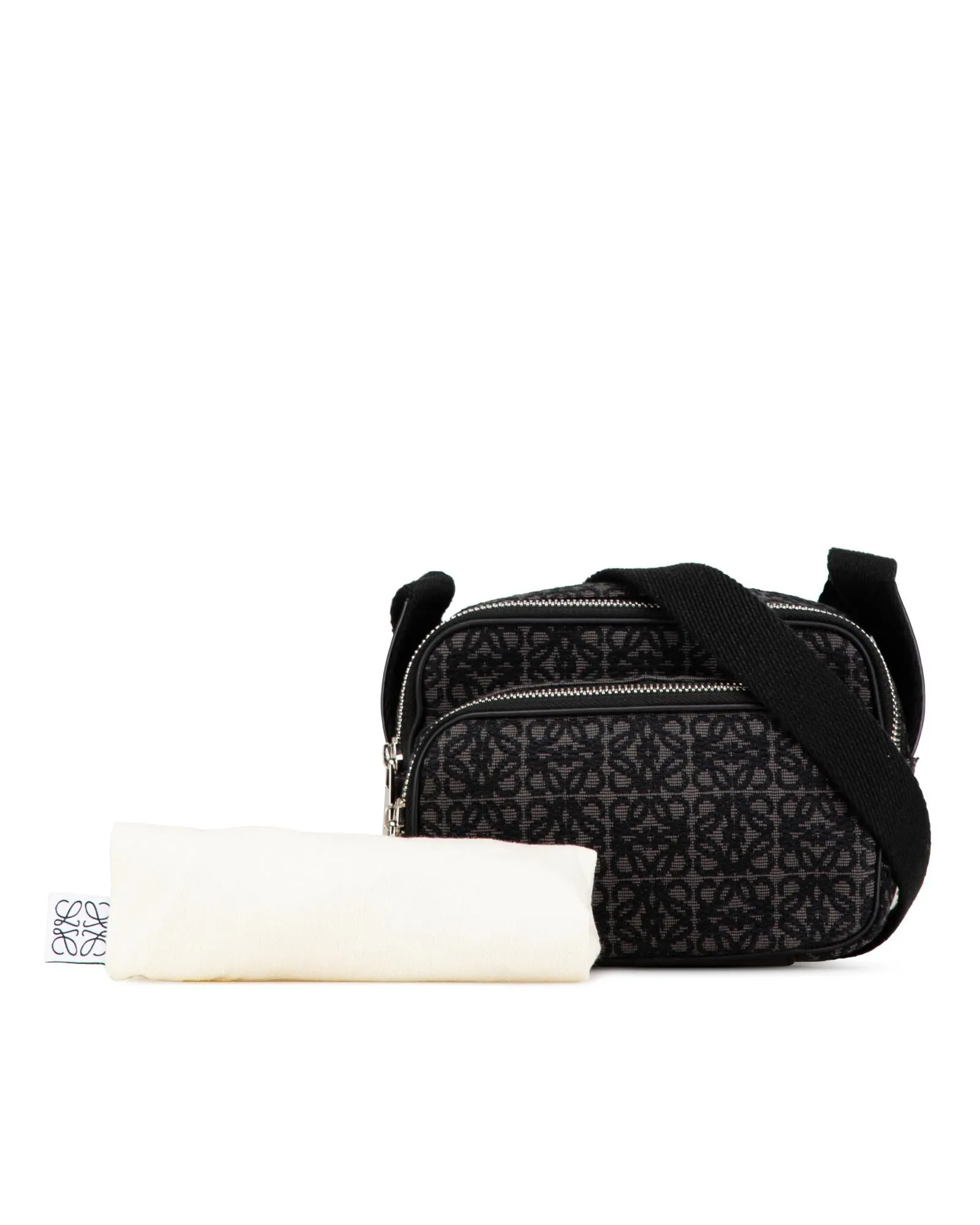 Mini Jacquard Crossbody Camera Bag with Leather Trim