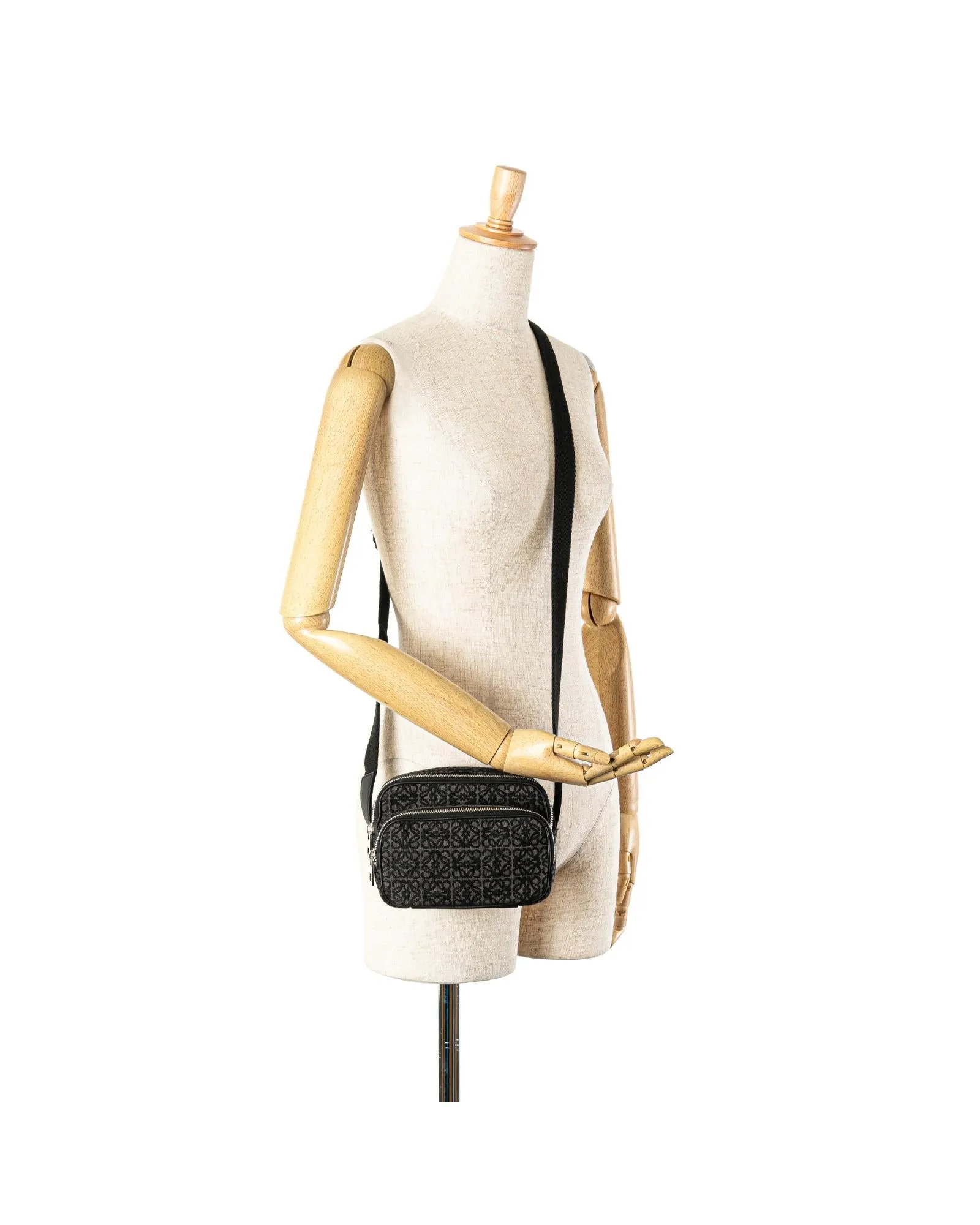 Mini Jacquard Crossbody Camera Bag with Leather Trim