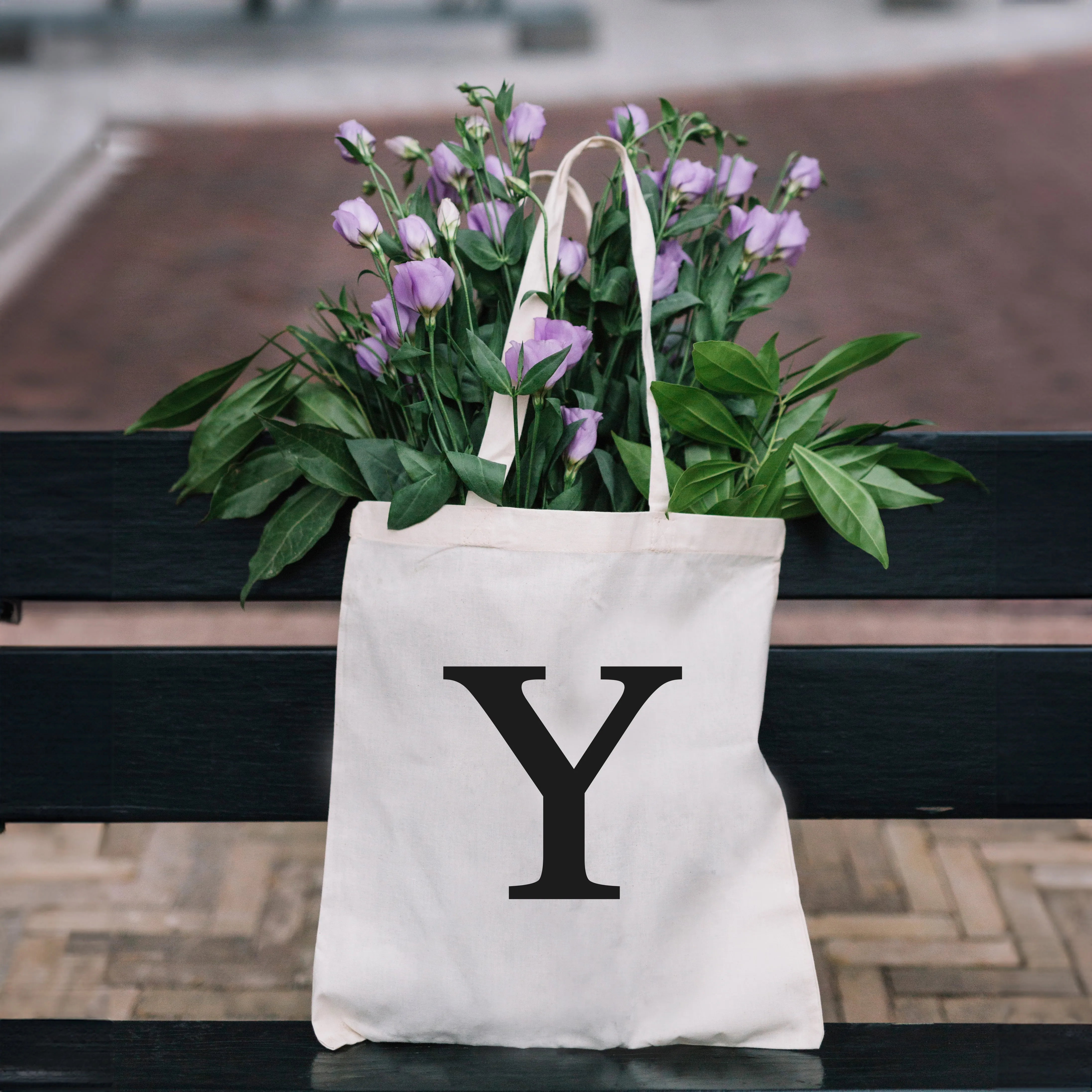 Natural Tote Bag with Large Black Letter