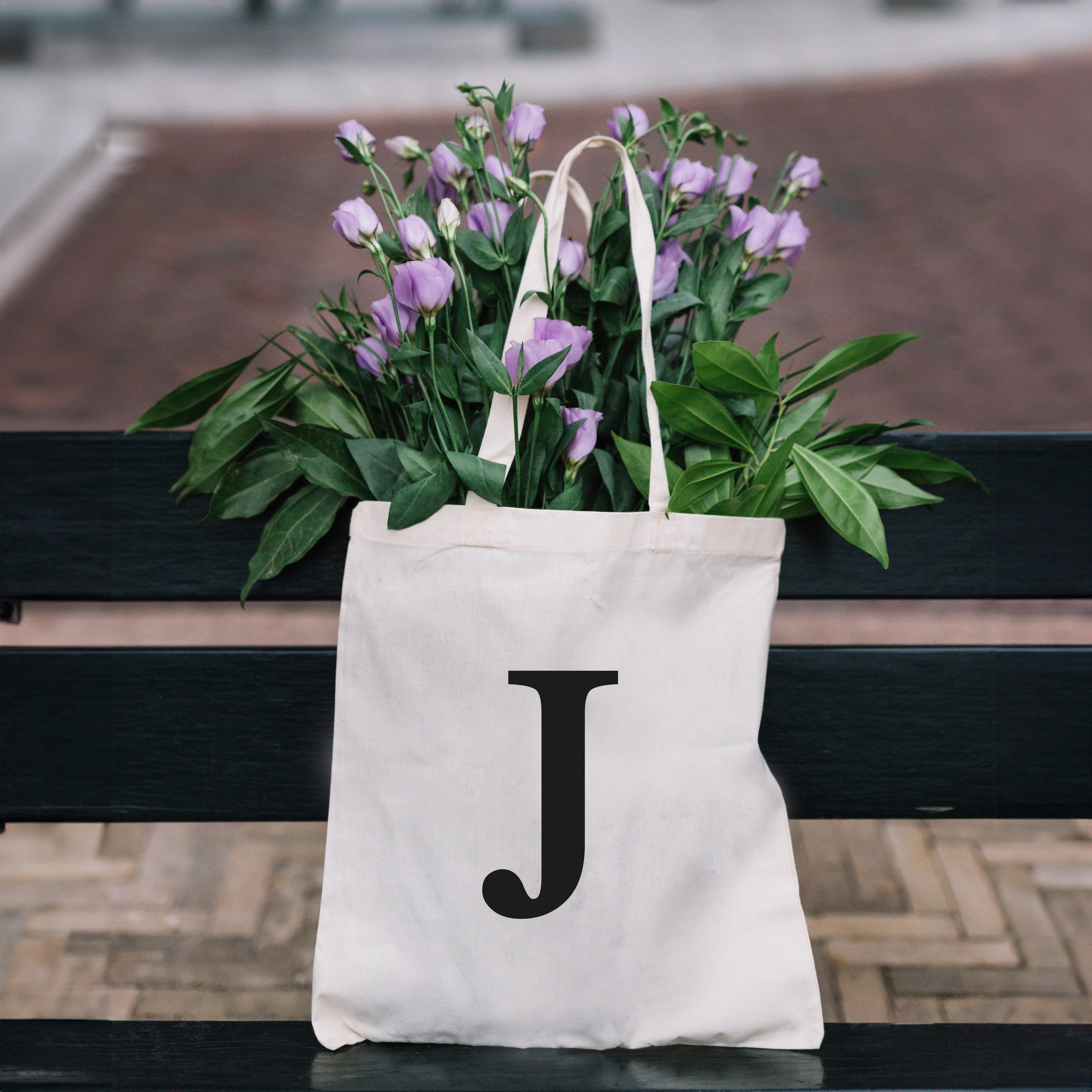 Natural Tote Bag with Large Black Letter