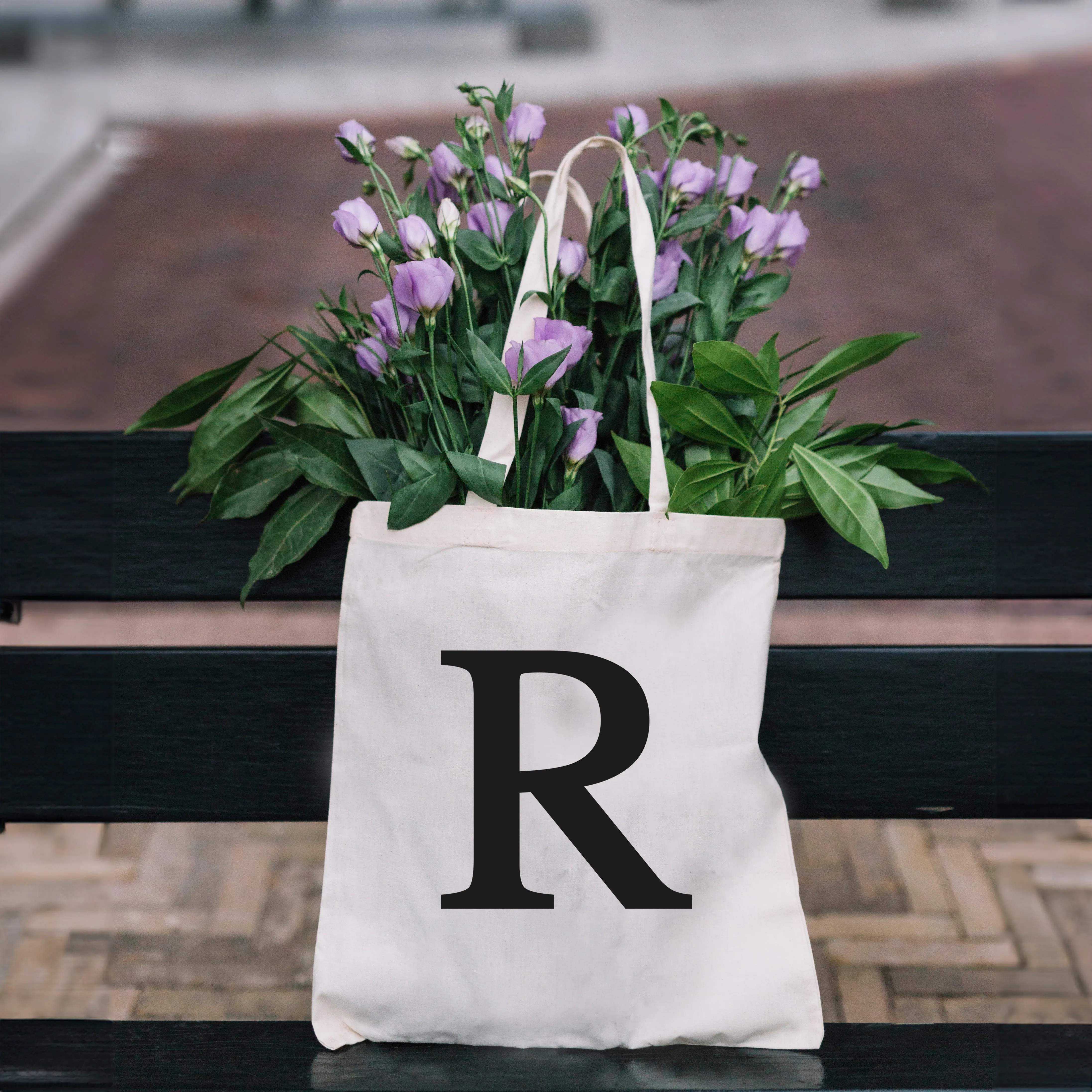 Natural Tote Bag with Large Black Letter